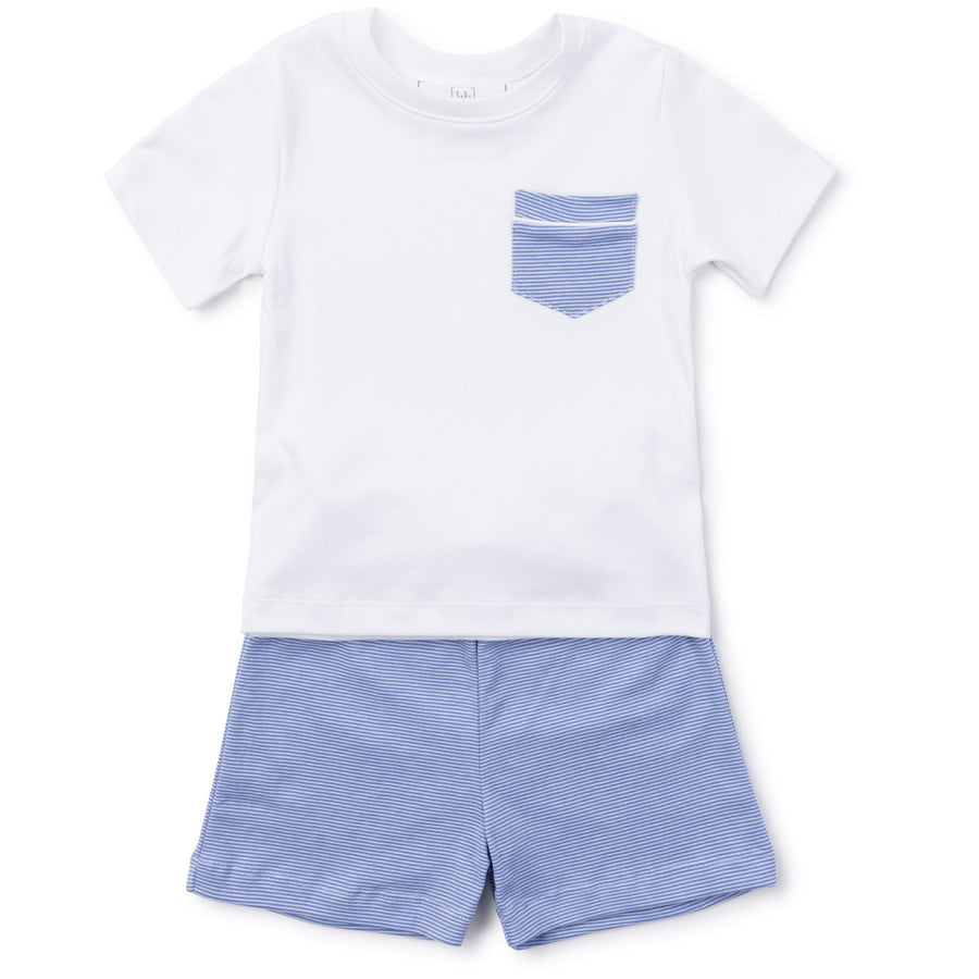 Charles Blue and White Stripe Pima Cotton Short Set