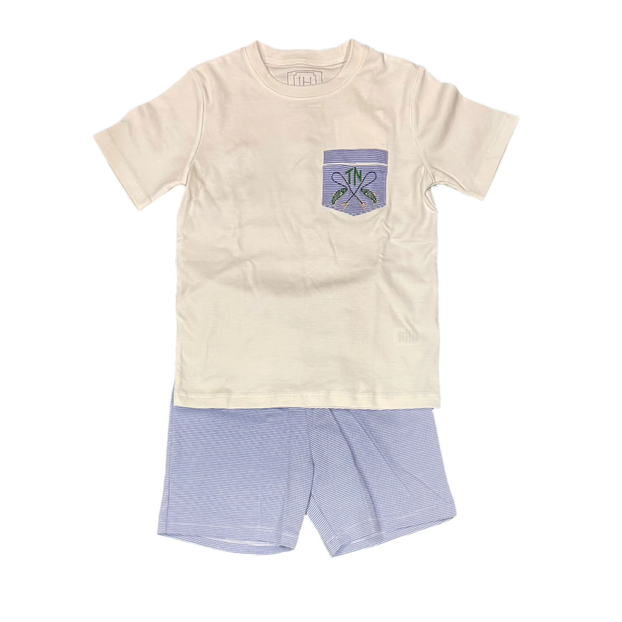Charles Blue and White Stripe Pima Cotton Short Set