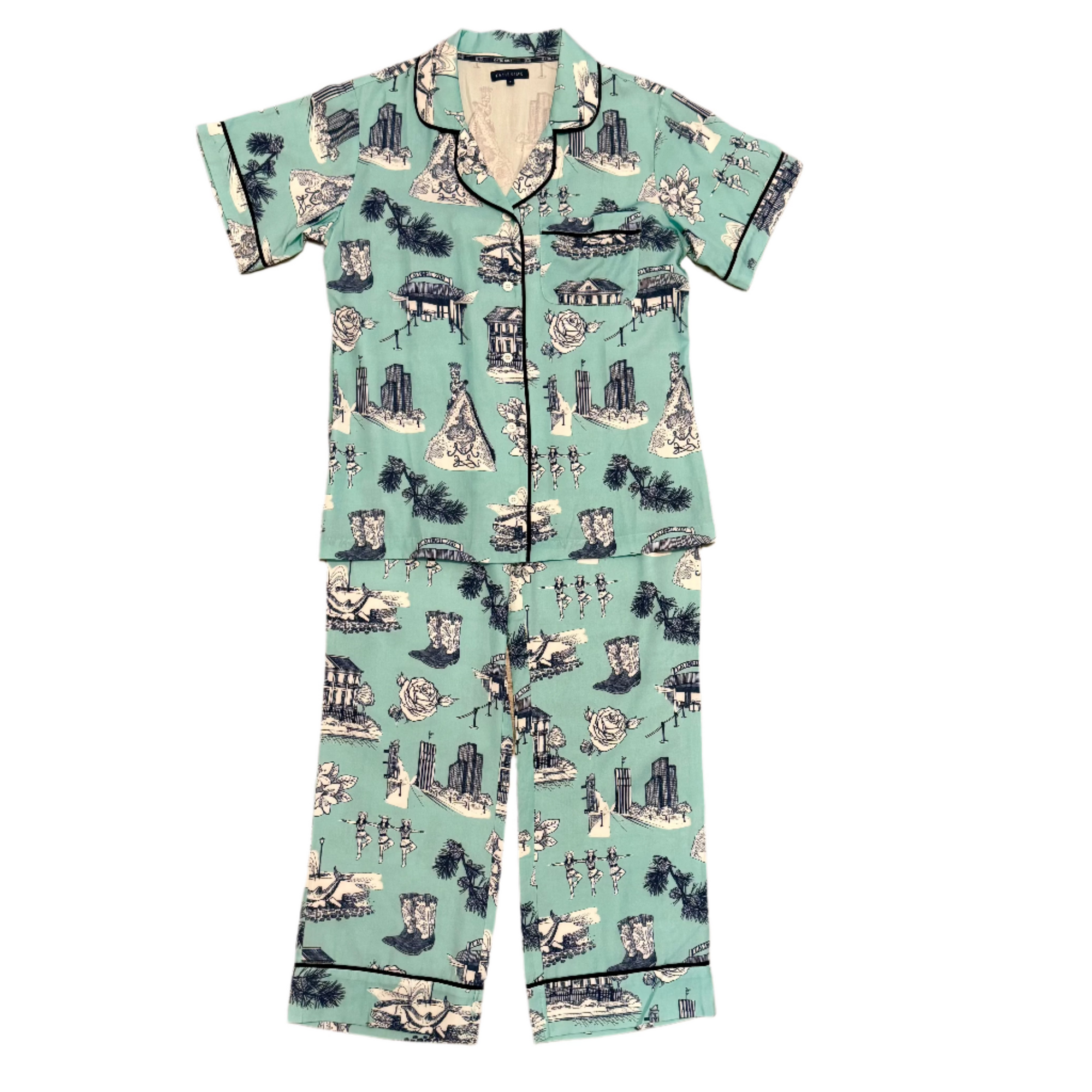 Tyler Toile Pajama Pant Set- Mint/Navy