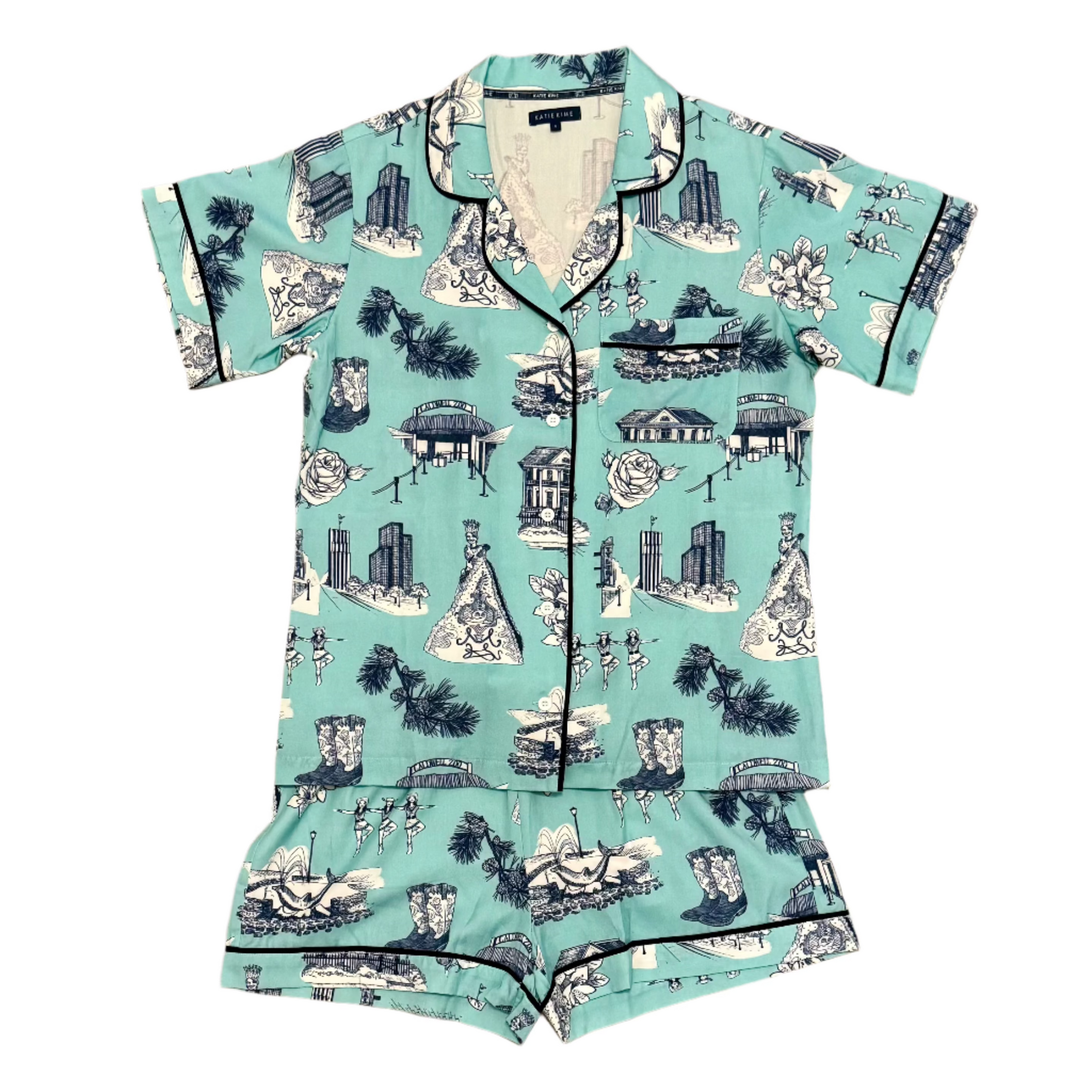 Tyler Toile Pajama Short Set- Mint/Navy
