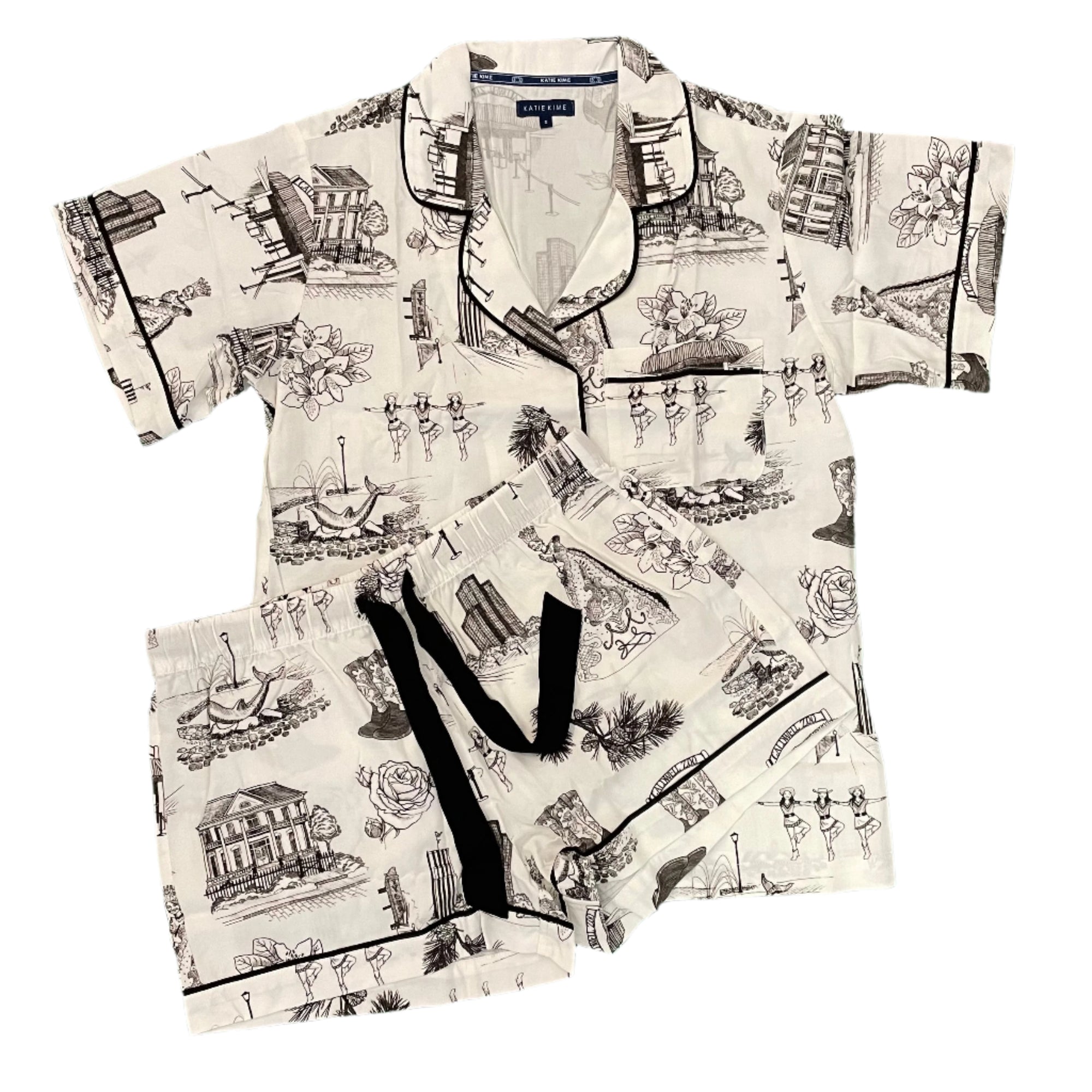 Tyler Toile Pajama Short Set-Black
