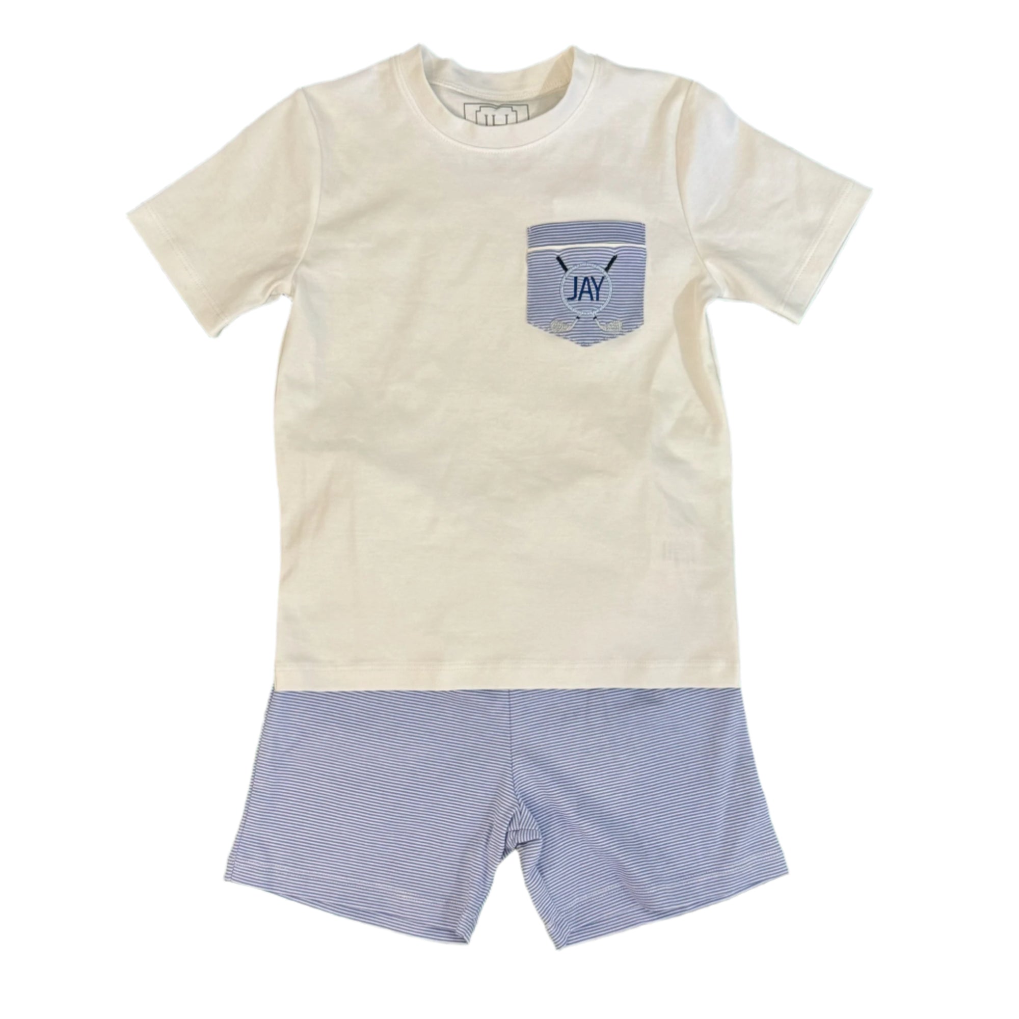 Charles Blue and White Stripe Pima Cotton Short Set