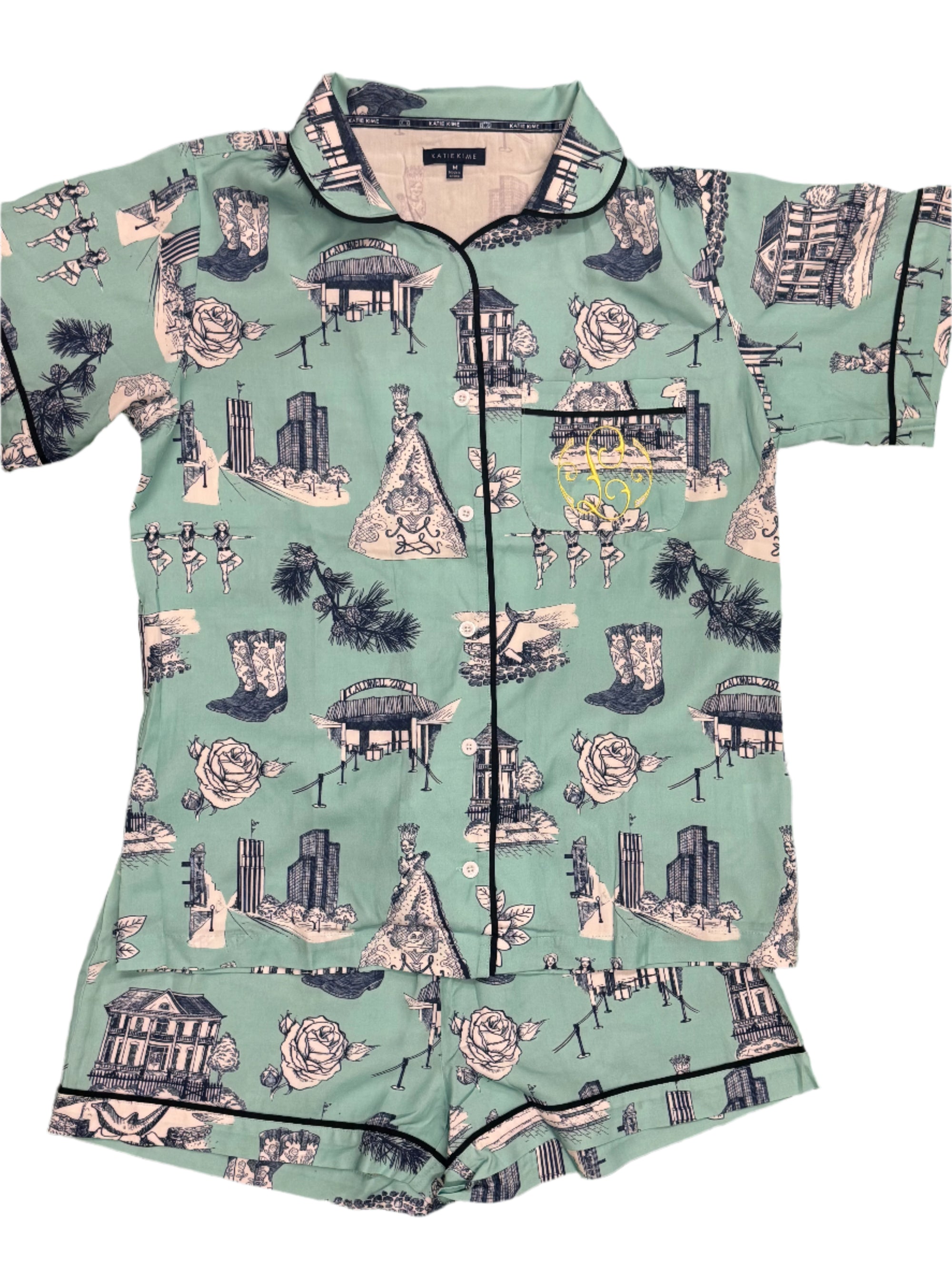 Tyler Toile Pajama Short Set- Mint/Navy