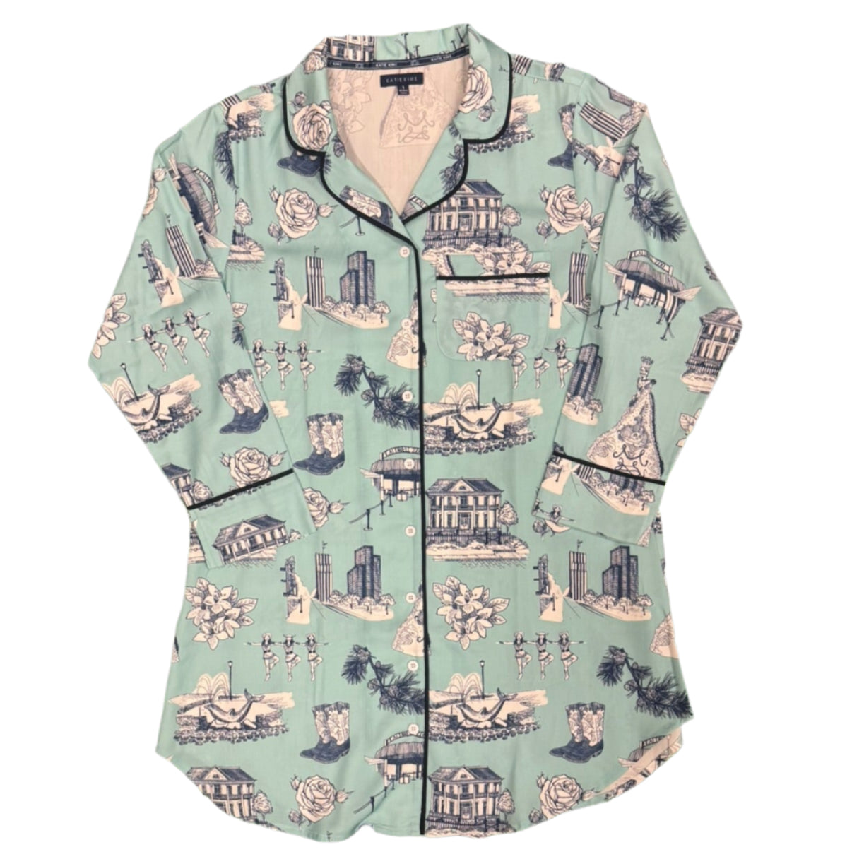 Tyler Toile Sleep Shirt-Mint/Navy Trim