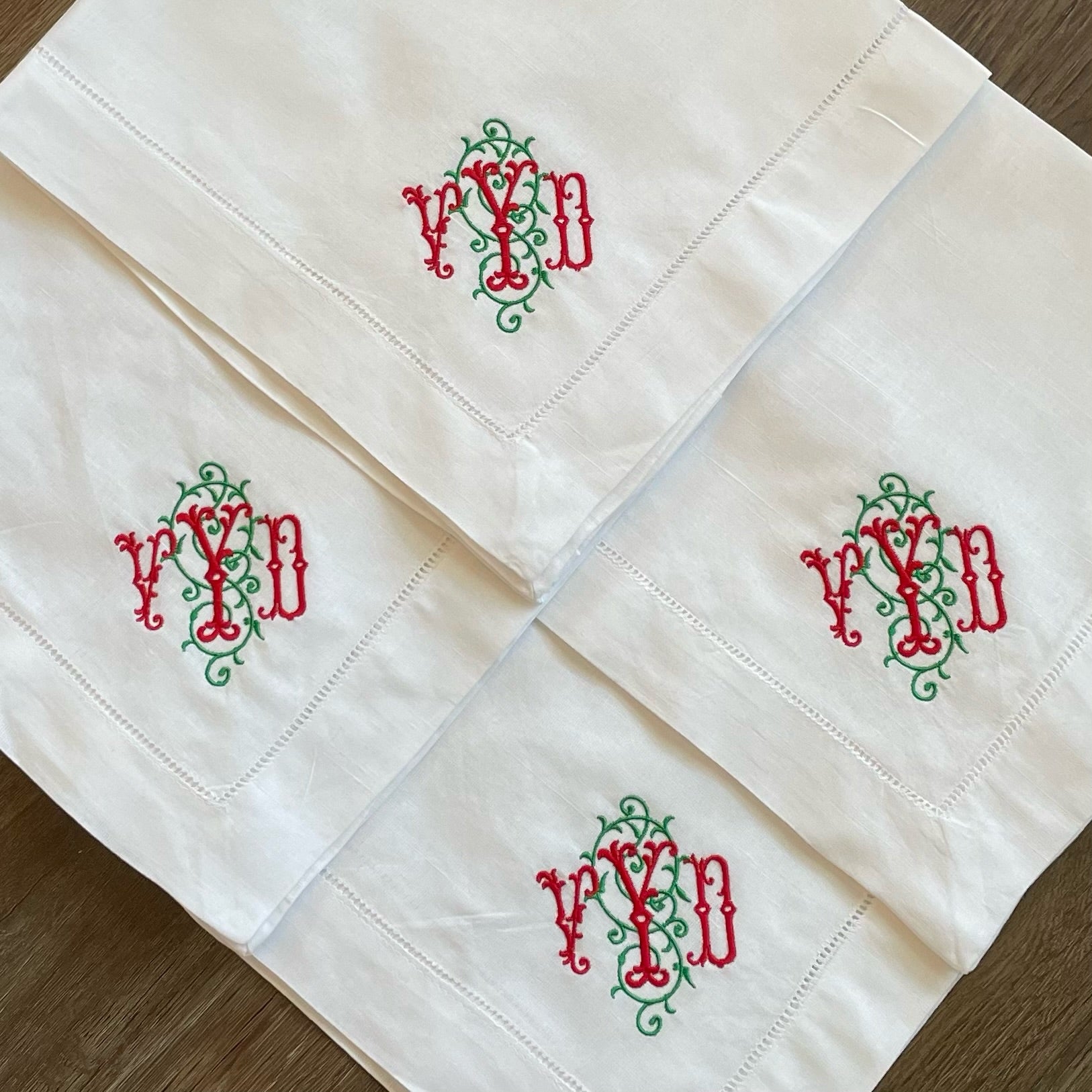Hemstitched White Linen Dinner Napkins