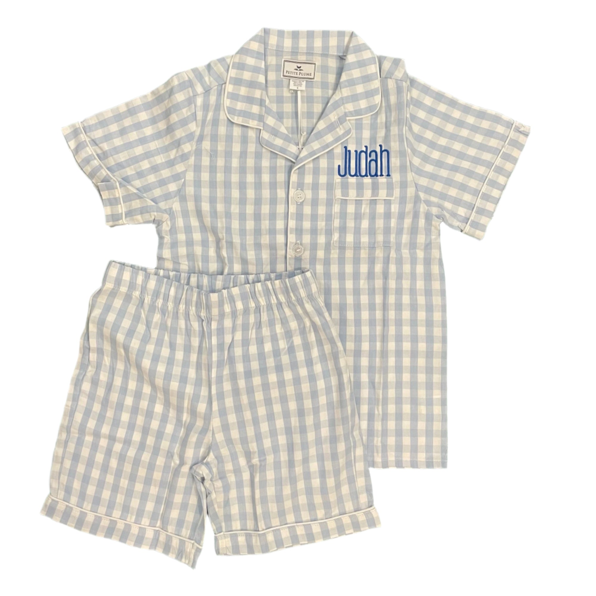 Petite Plume Light Blue Gingham  Short Pajama Set