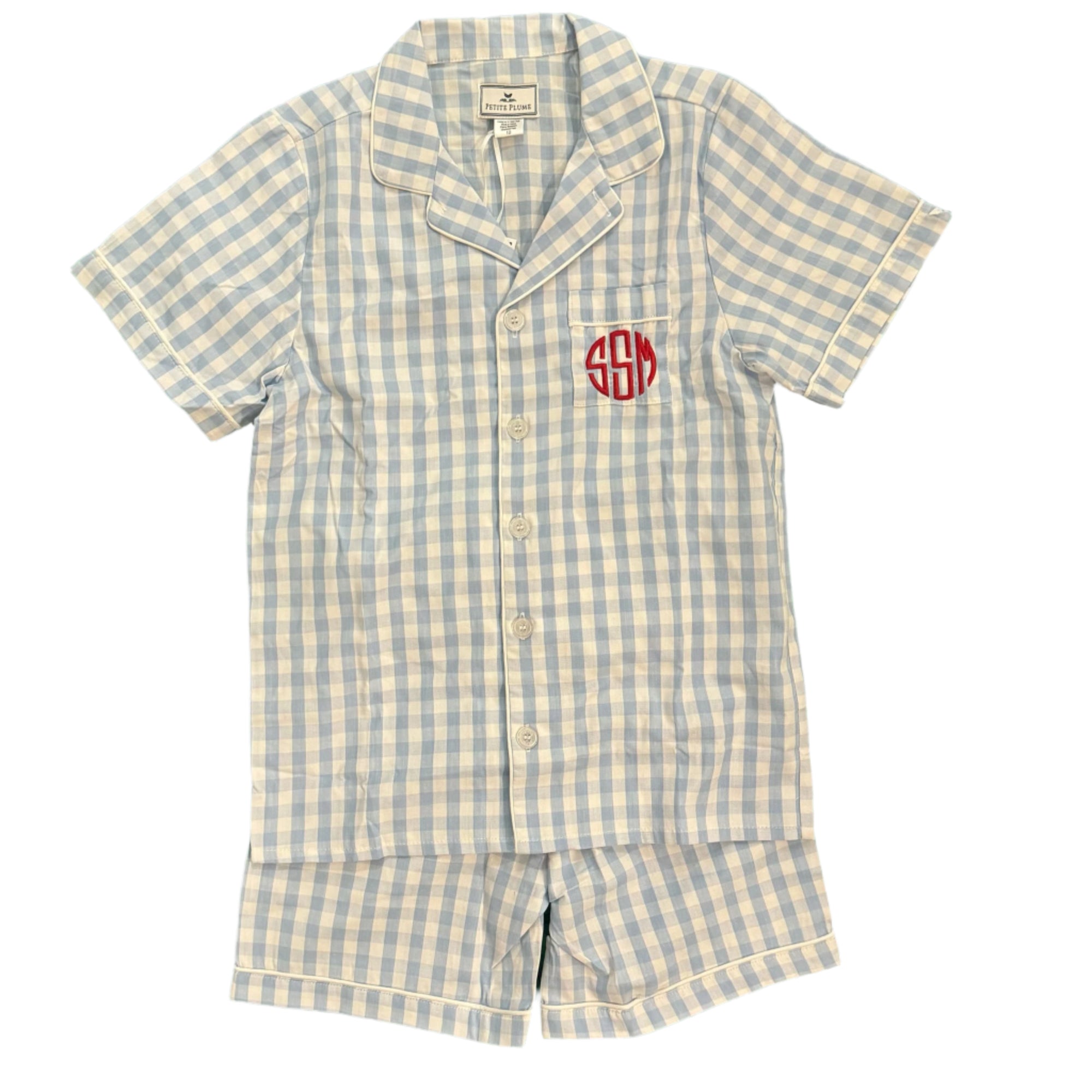 Petite Plume Light Blue Gingham  Short Pajama Set