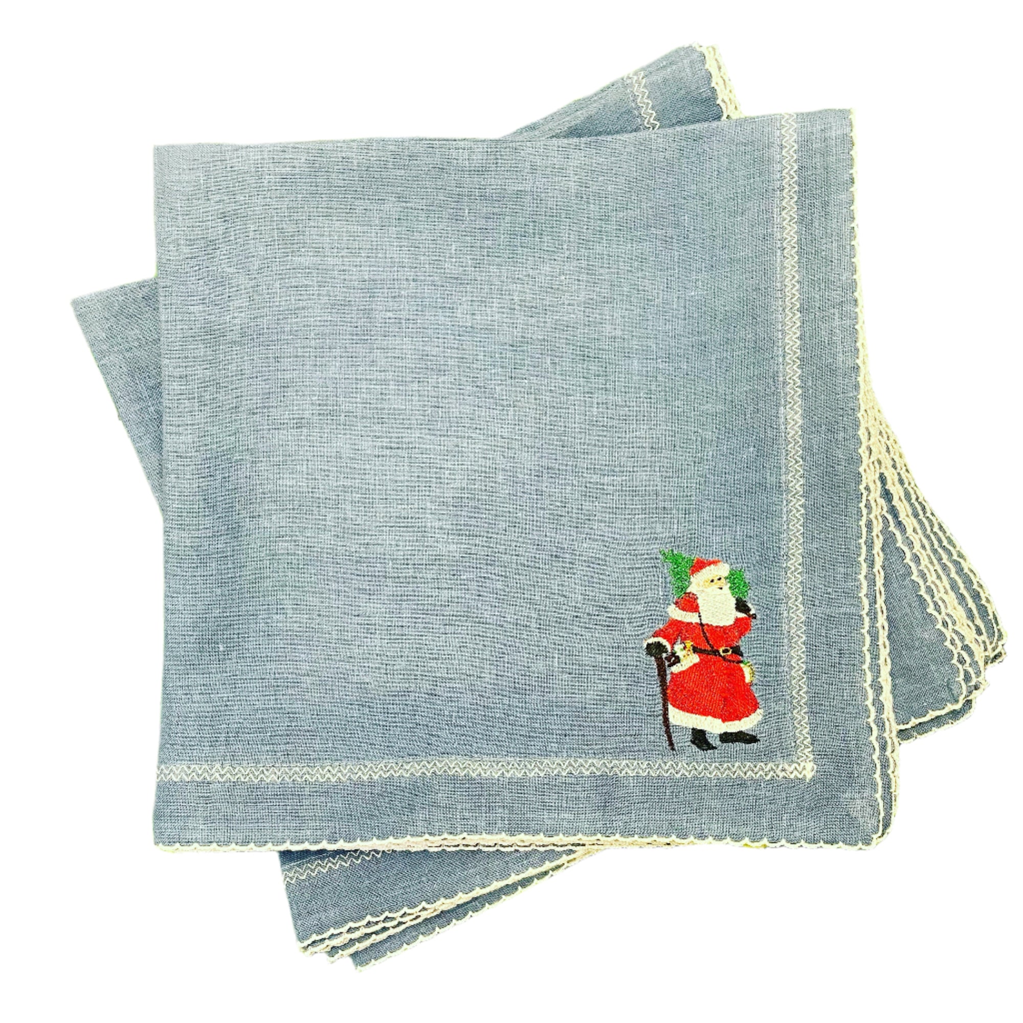 Picot Trimmed Linen Dinner Napkins
