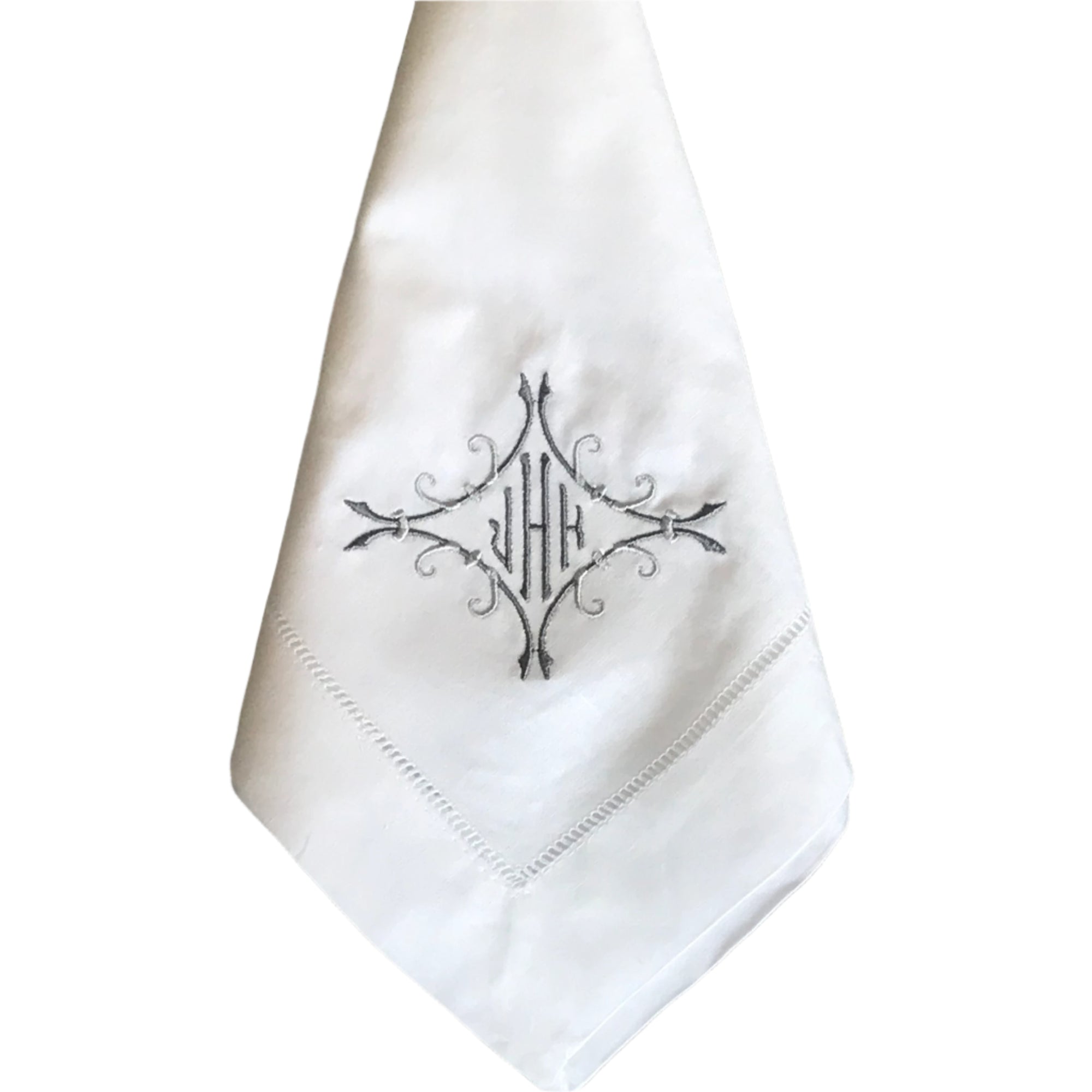 Hemstitched White Linen Dinner Napkins