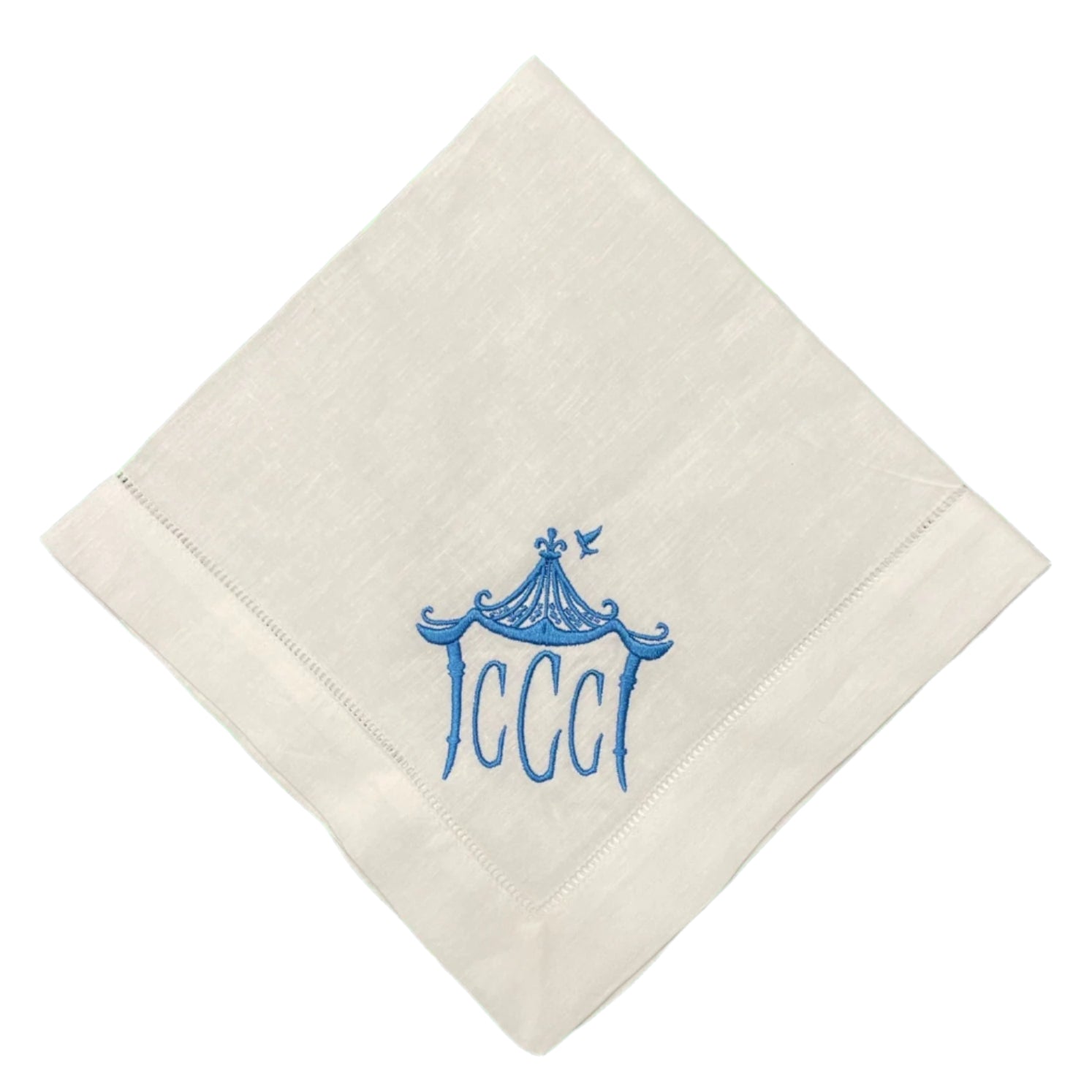 Hemstitched White Linen Dinner Napkins