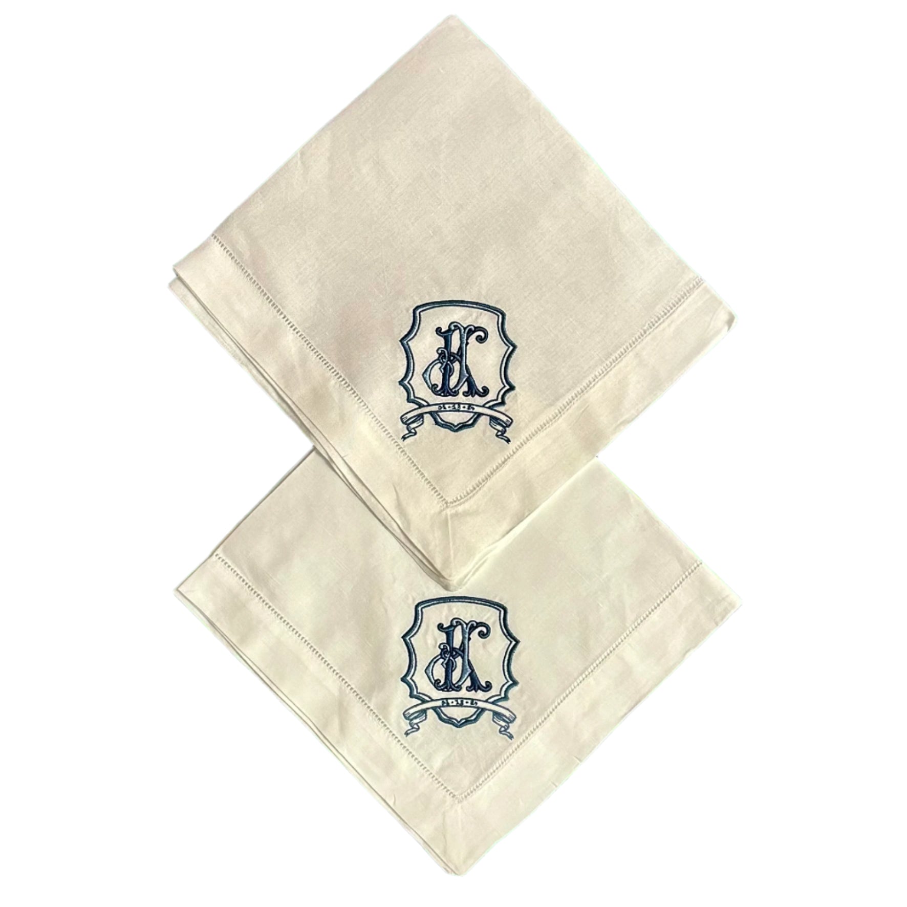 Hemstitched White Linen Dinner Napkins