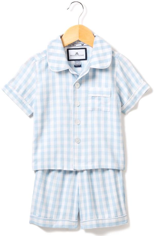 Petite Plume Light Blue Gingham  Short Pajama Set
