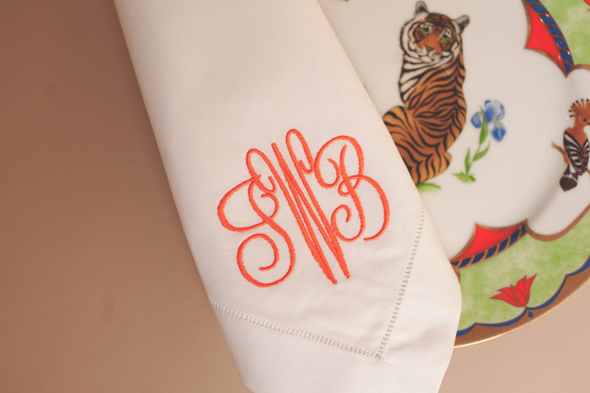 Hemstitched White Linen Dinner Napkins
