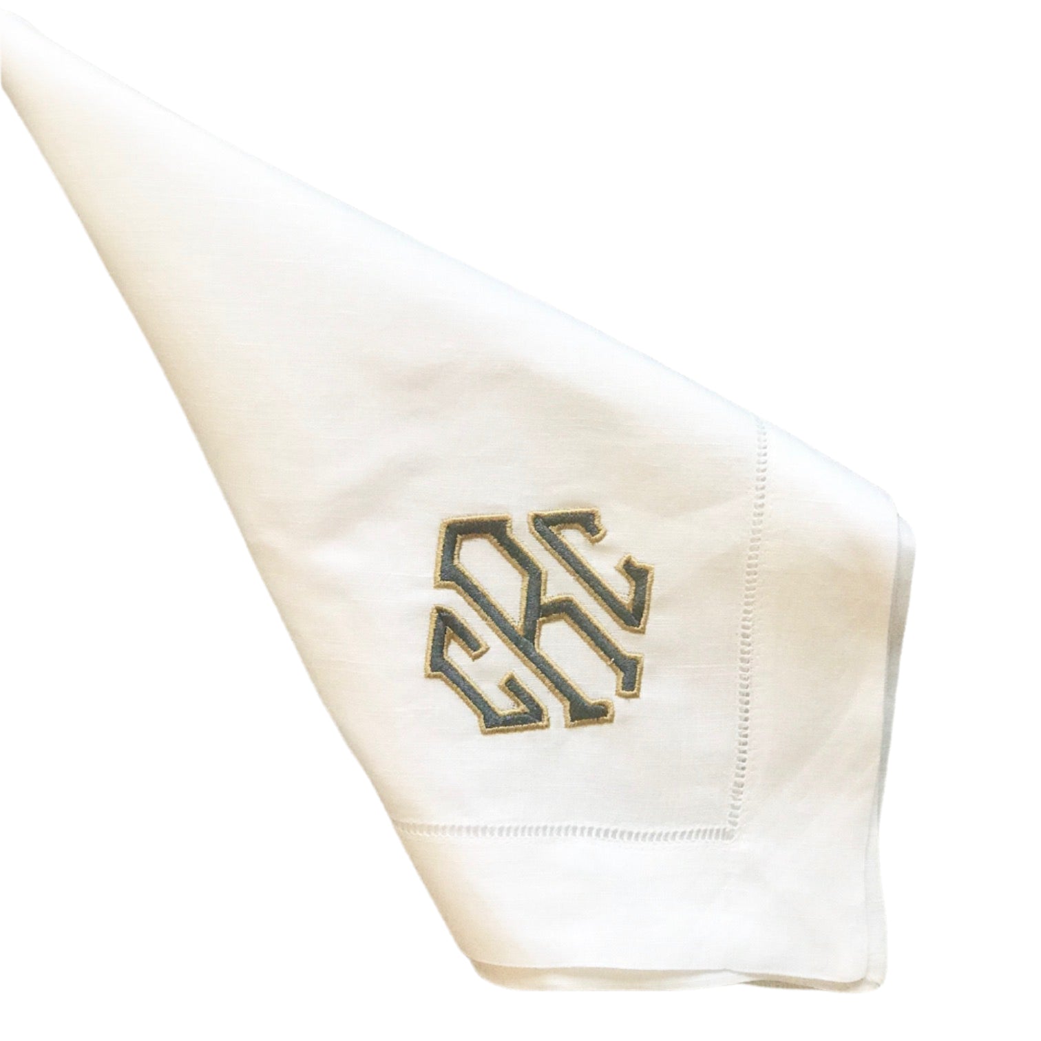 Hemstitched White Linen Dinner Napkins