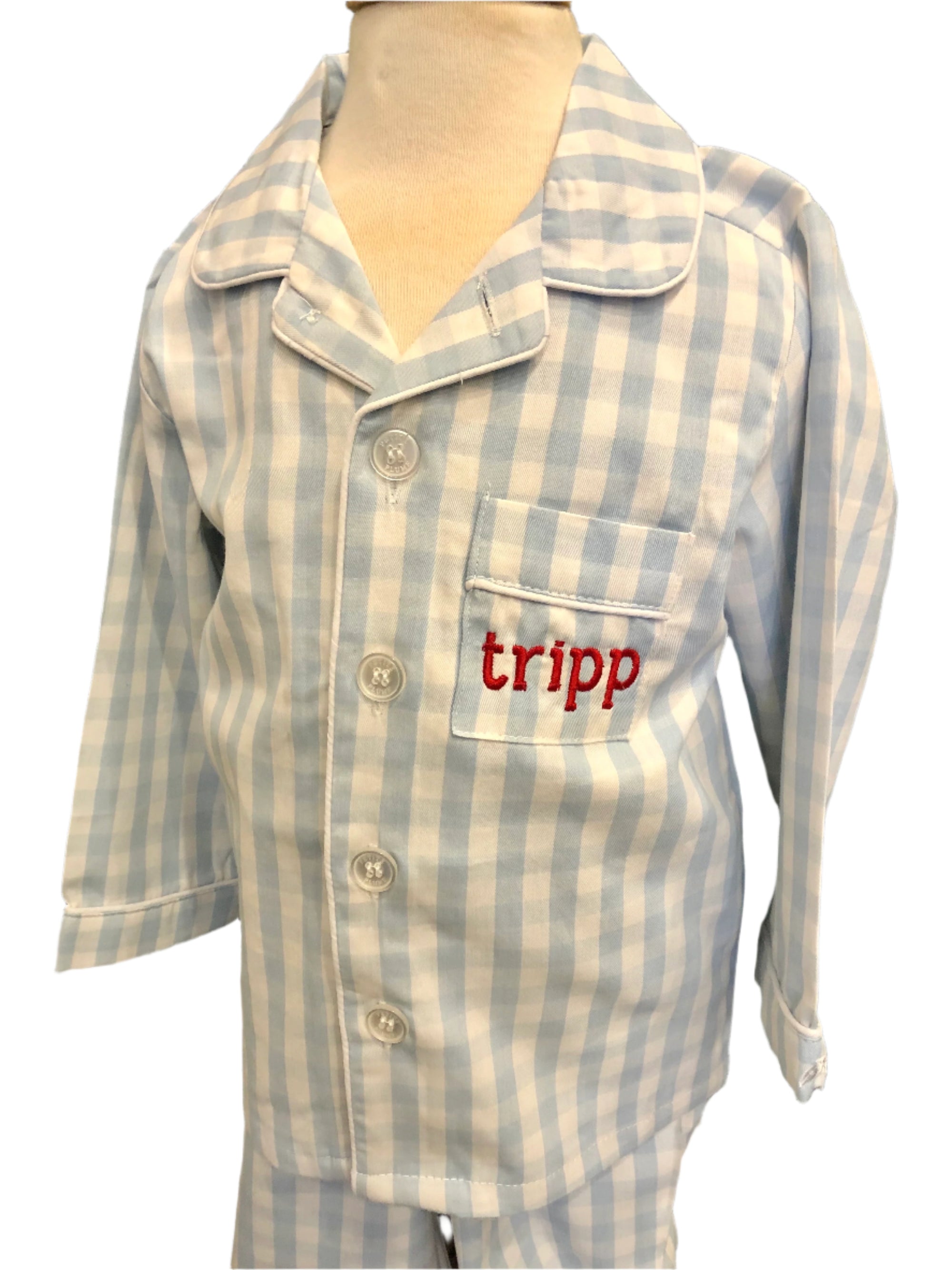 Petite Plume Light Blue Gingham Long Pajama Set