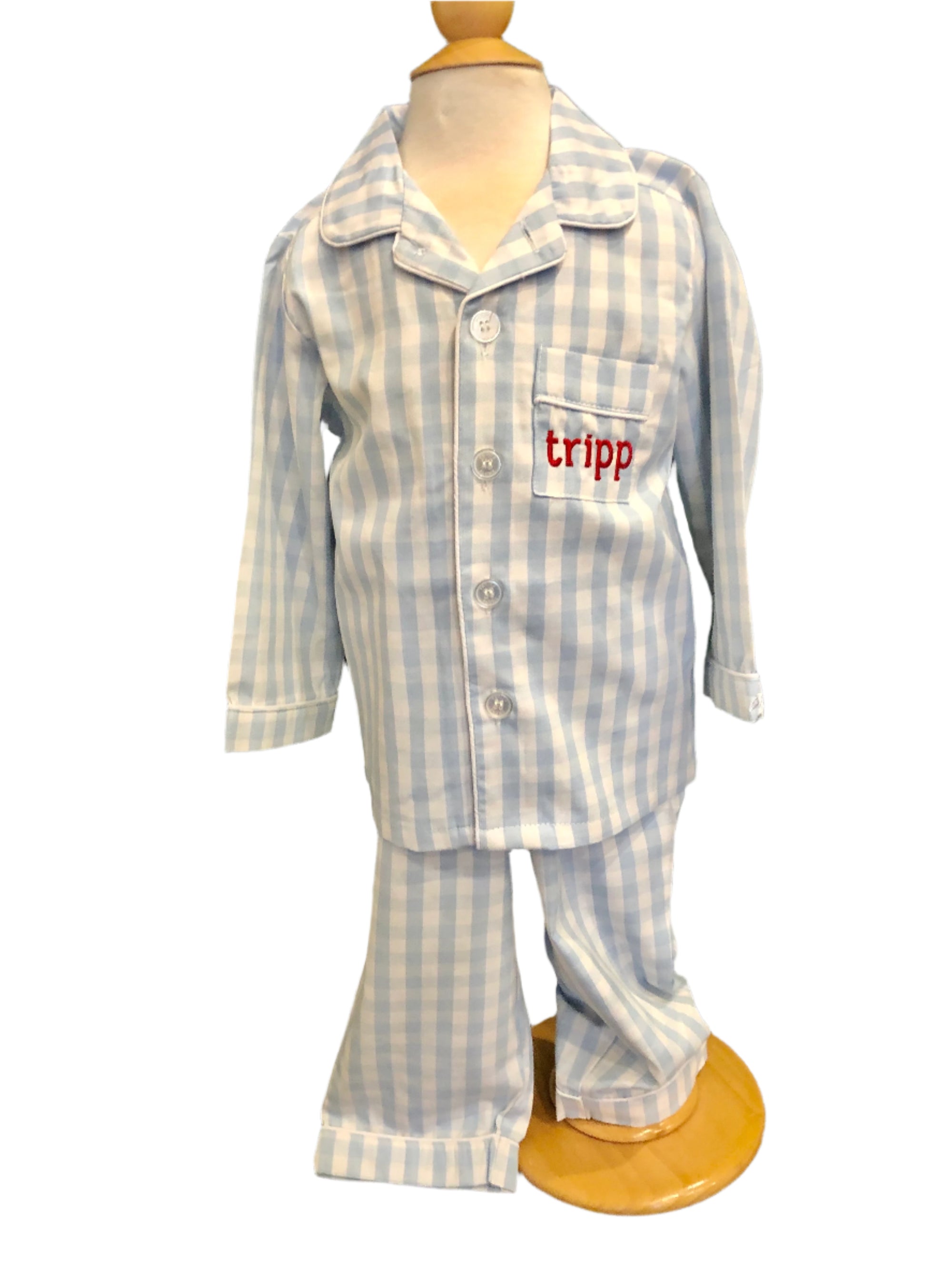 Petite Plume Light Blue Gingham Long Pajama Set