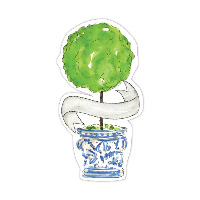 Die-Cut Handpainted Topiary in Blue Vase Table Accents