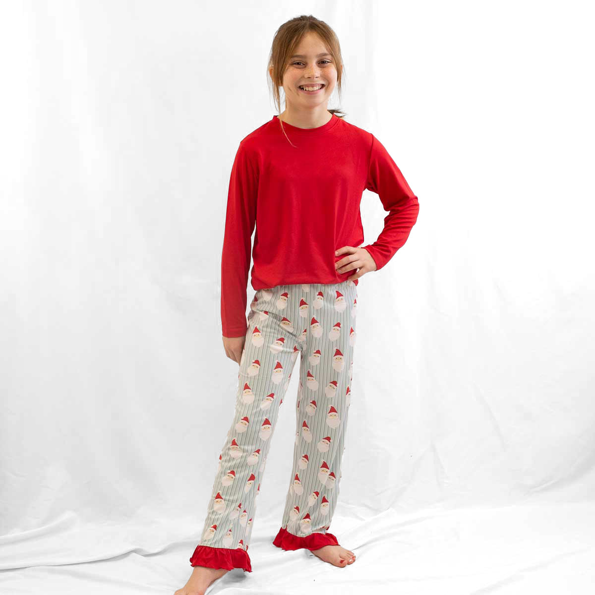 Girls Jolly Santa Ruffle Pant PJ Set