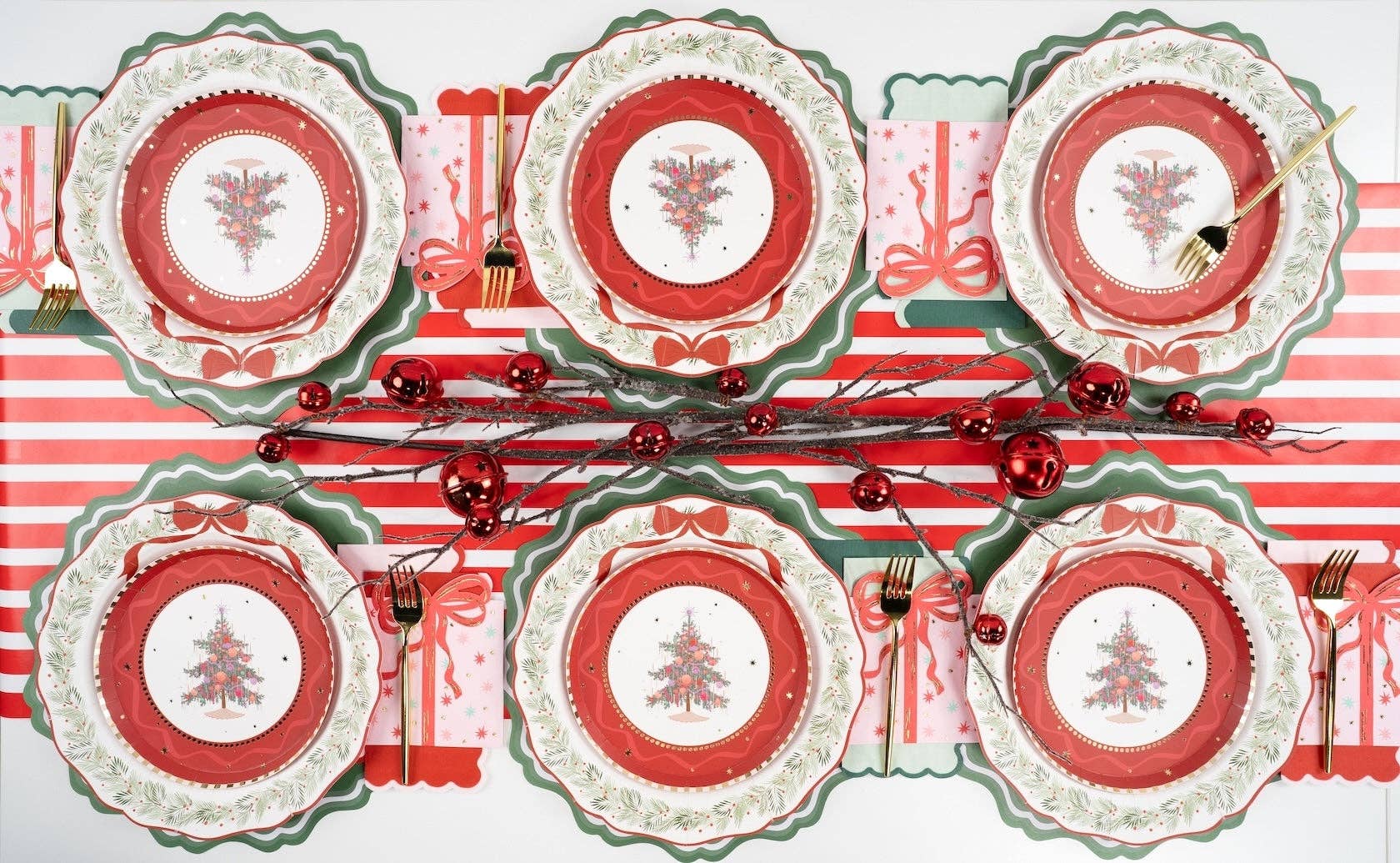 Red Vintage Christmas Tree Dessert Plates