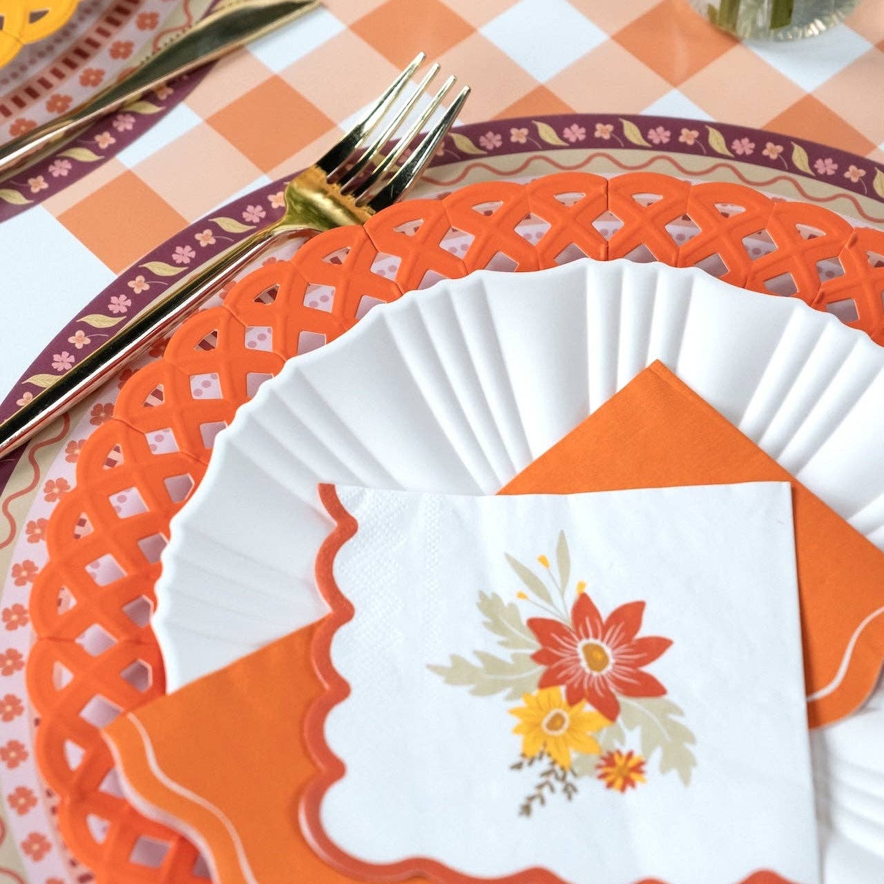 Orange Basketweave Dinner Plates