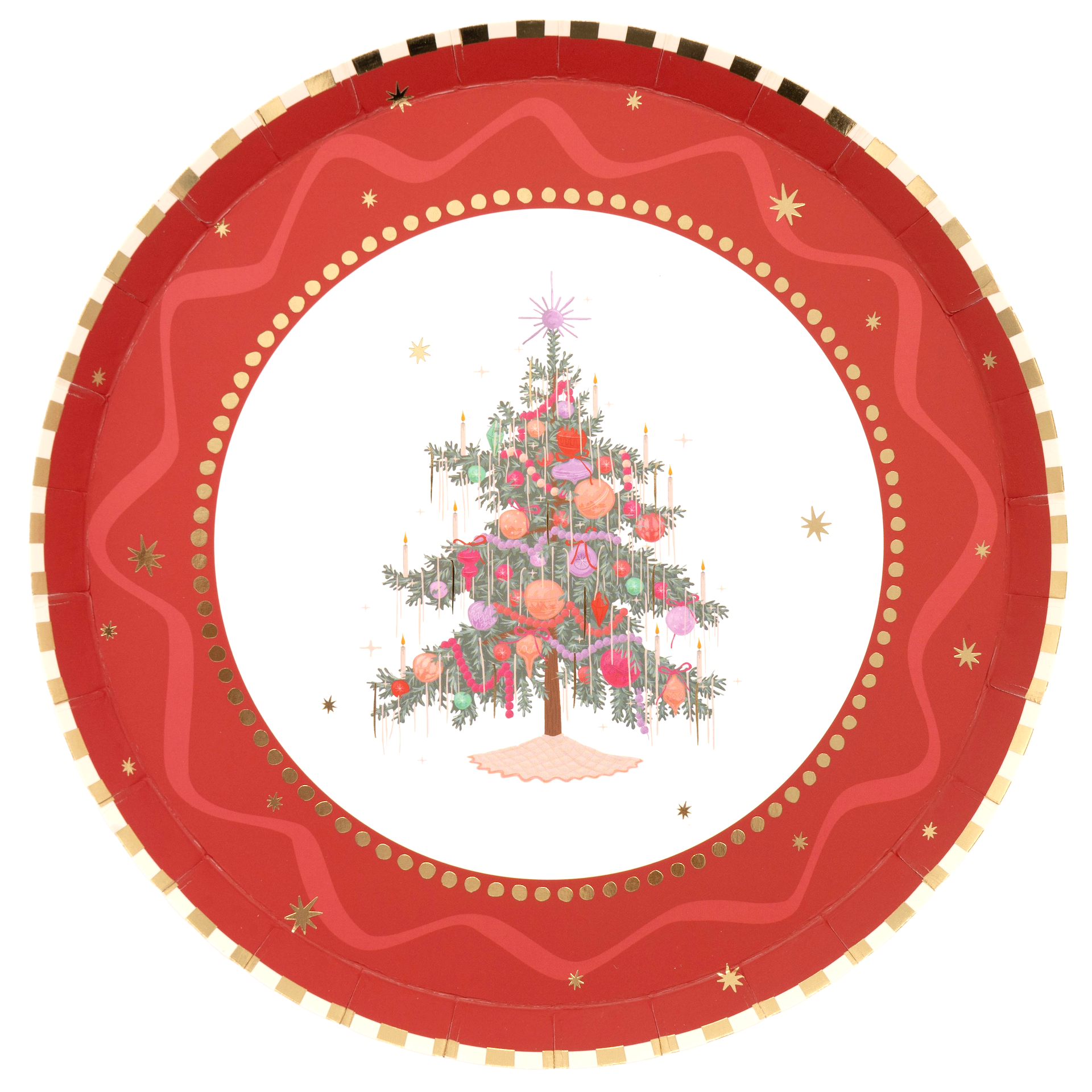 Red Vintage Christmas Tree Dessert Plates