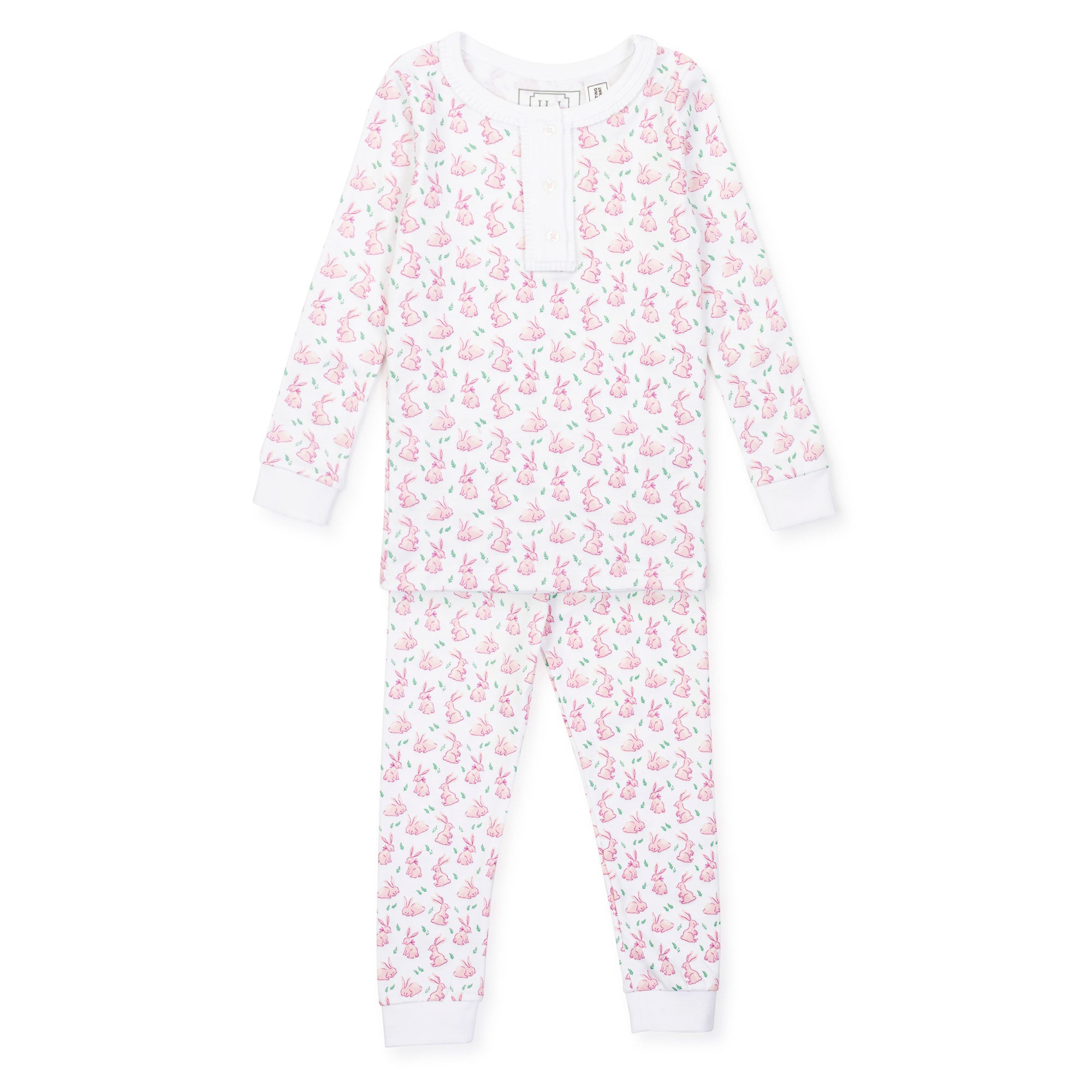 Alden Girls' Bunny Hop Pink Two Piece Pima Cotton Pajamas