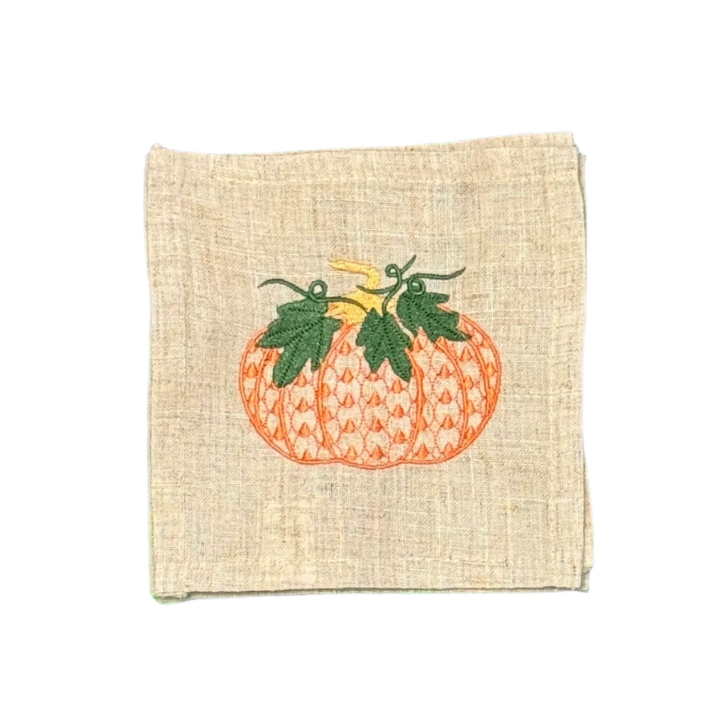 Natural Linen Cocktail Napkins with Pumpkins