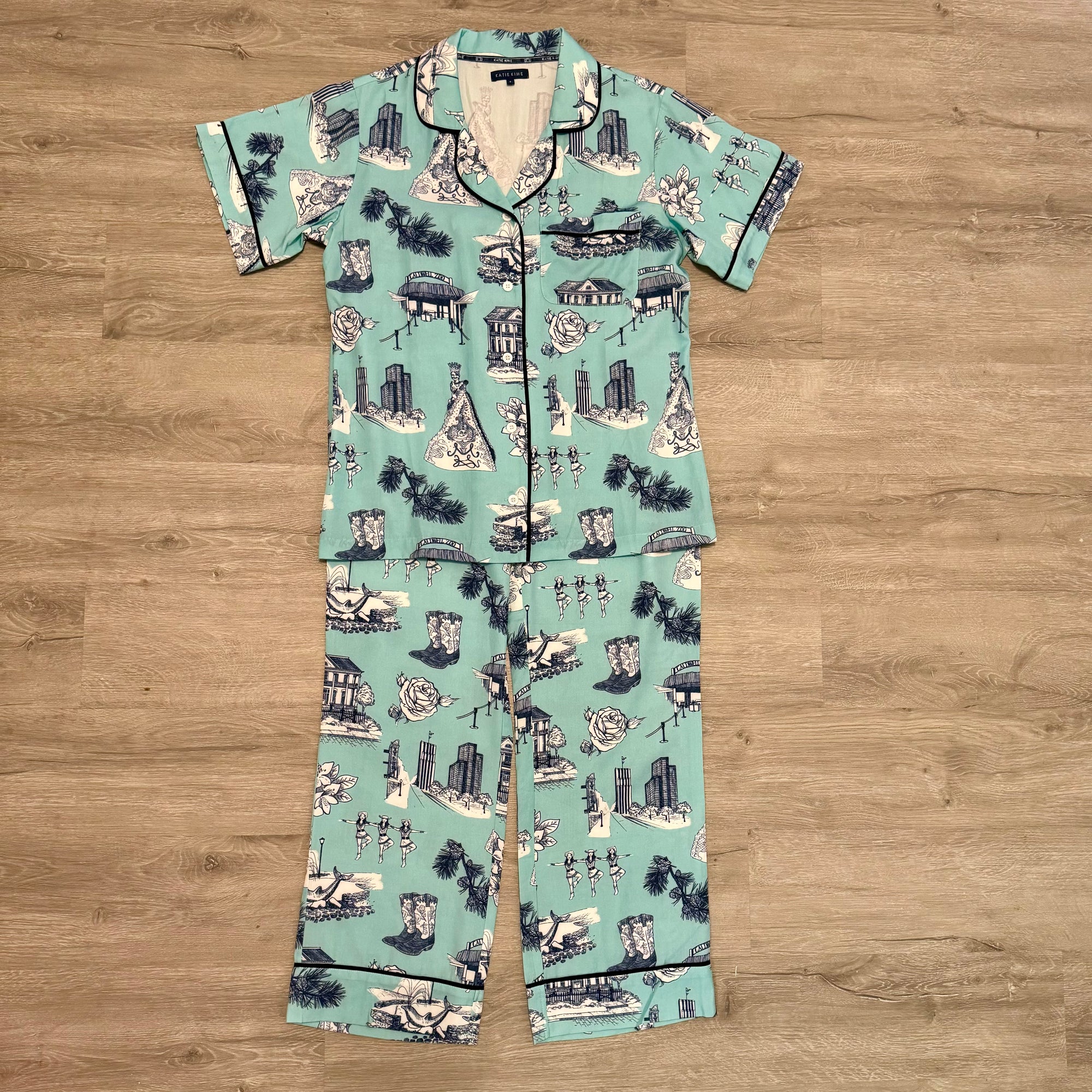 Tyler Toile Pajama Pant Set- Mint/Navy