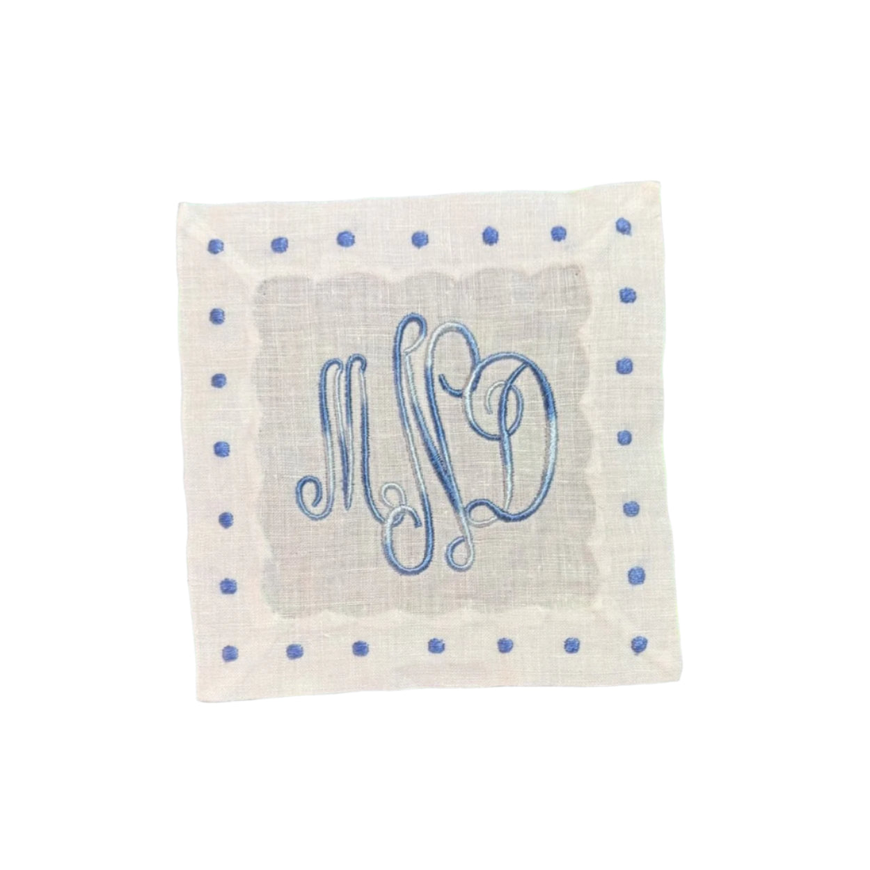 Embroidered Blue Dot Cocktail Napkins