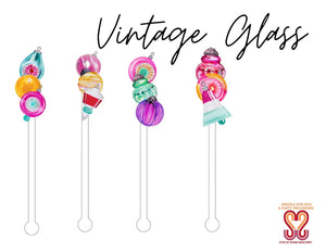Vintage Glass Swizzle Stir Sticks