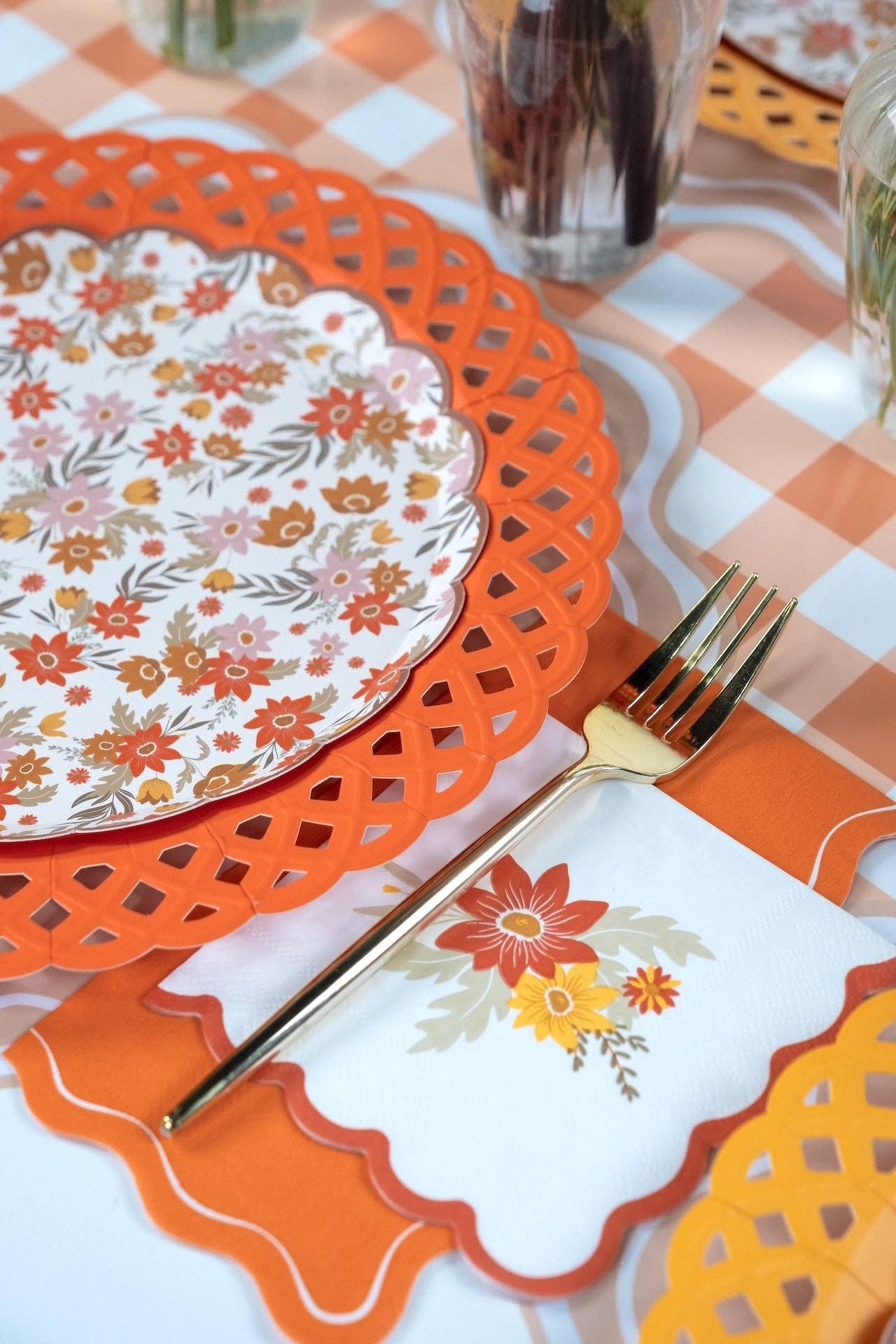 Orange Basketweave Dinner Plates