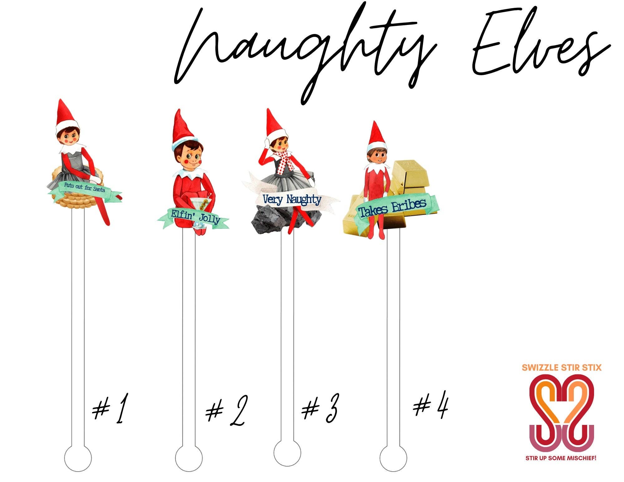 Naughty Elves Swizzle Stir Sticks