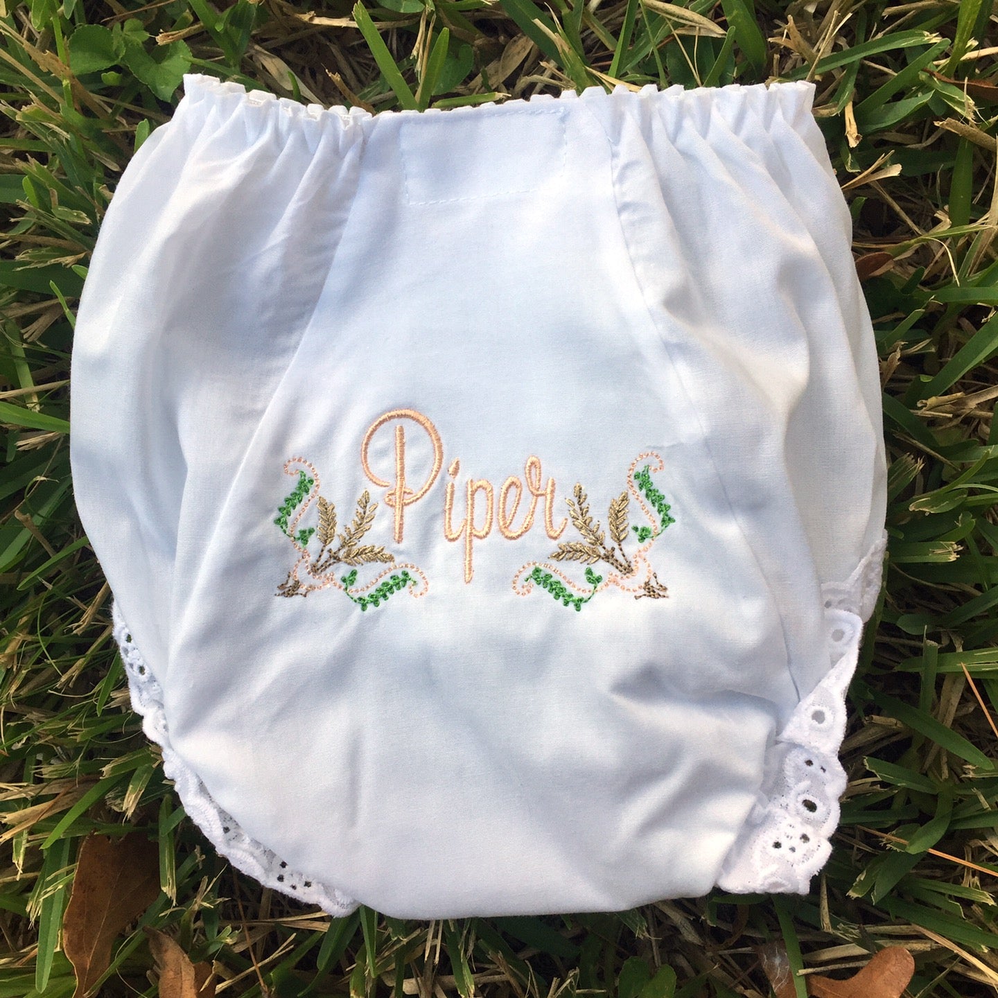 White Diaper Cover with Eyelet Ruffle Legs