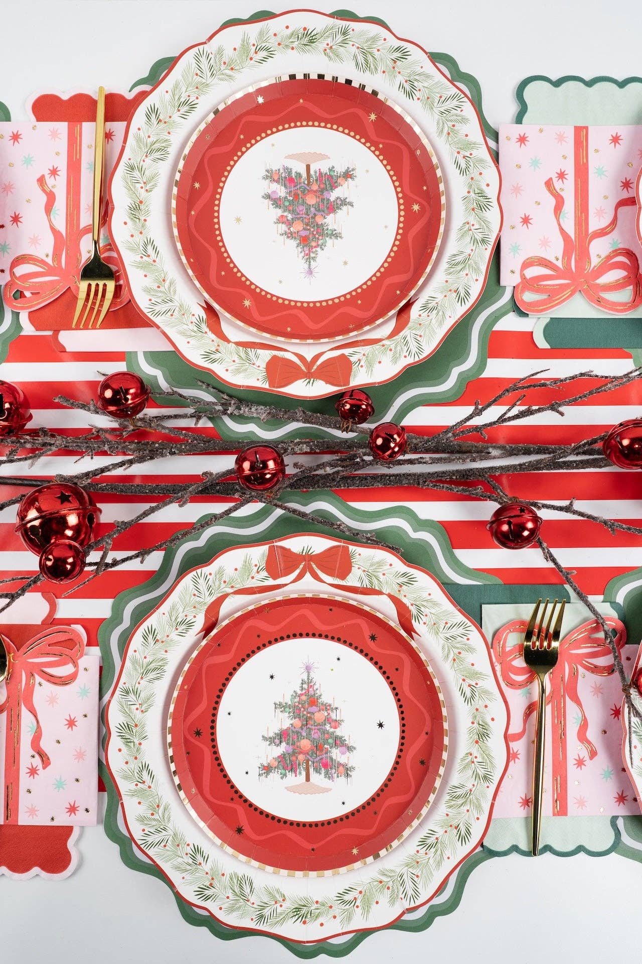 Red Vintage Christmas Tree Dessert Plates