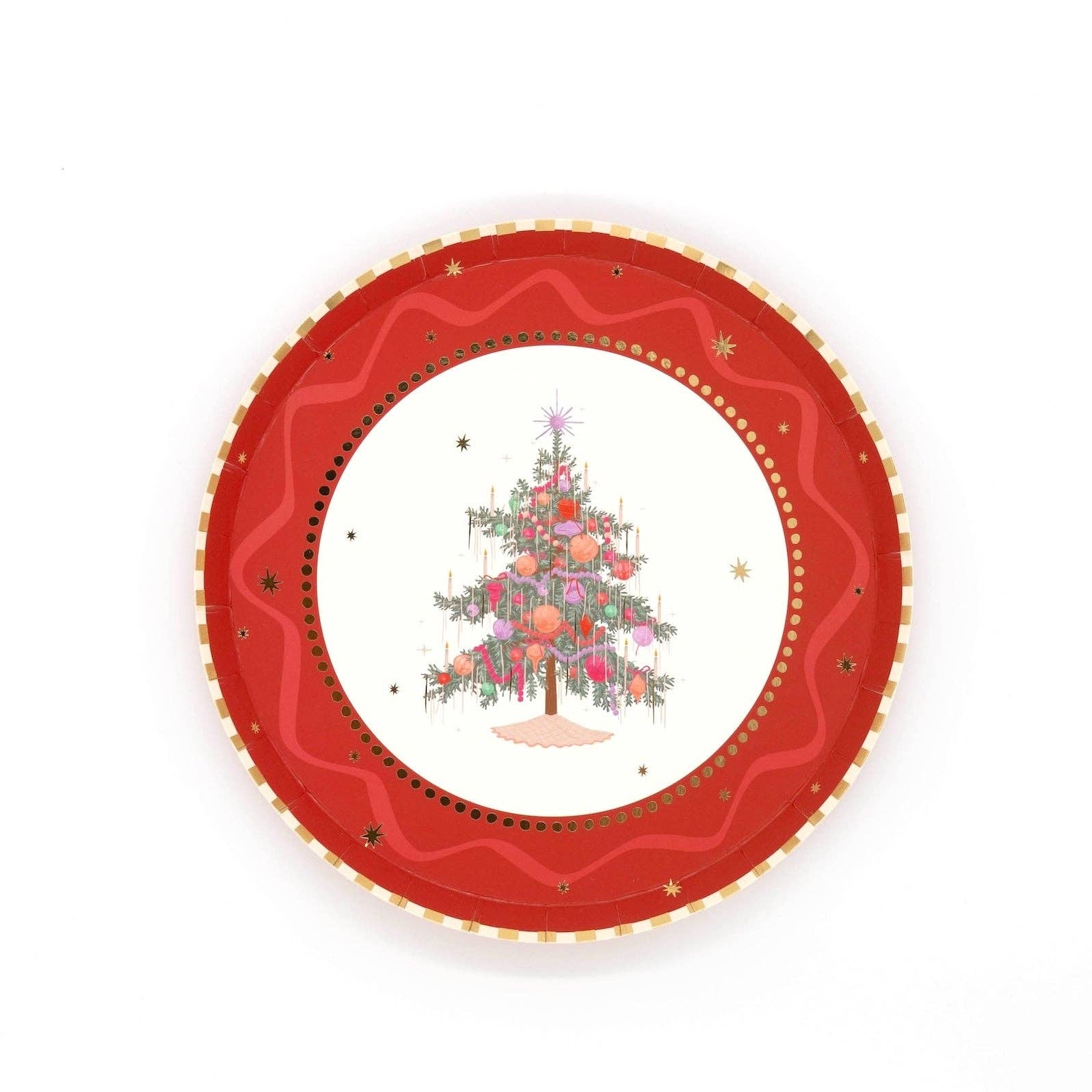 Red Vintage Christmas Tree Dessert Plates