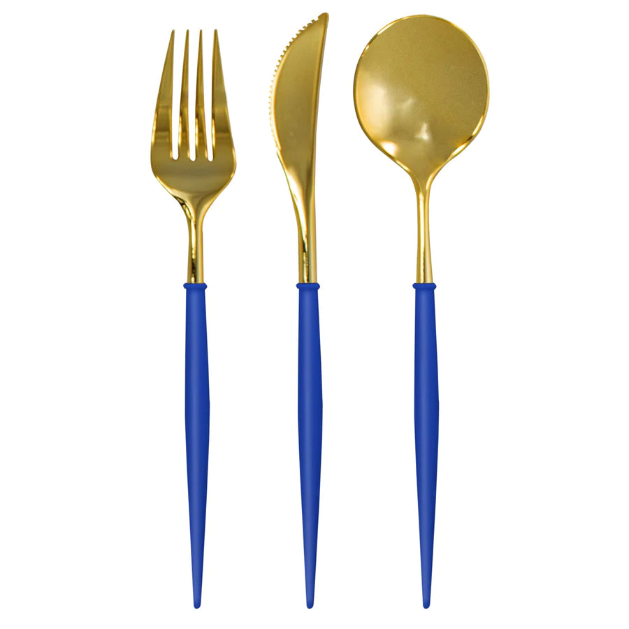 Bella Cutlery Gold/China Blue Handle, 8 place settings