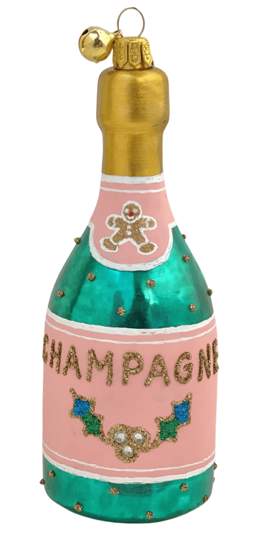 Cheers Champagne Bottle Hand Painted Ornament