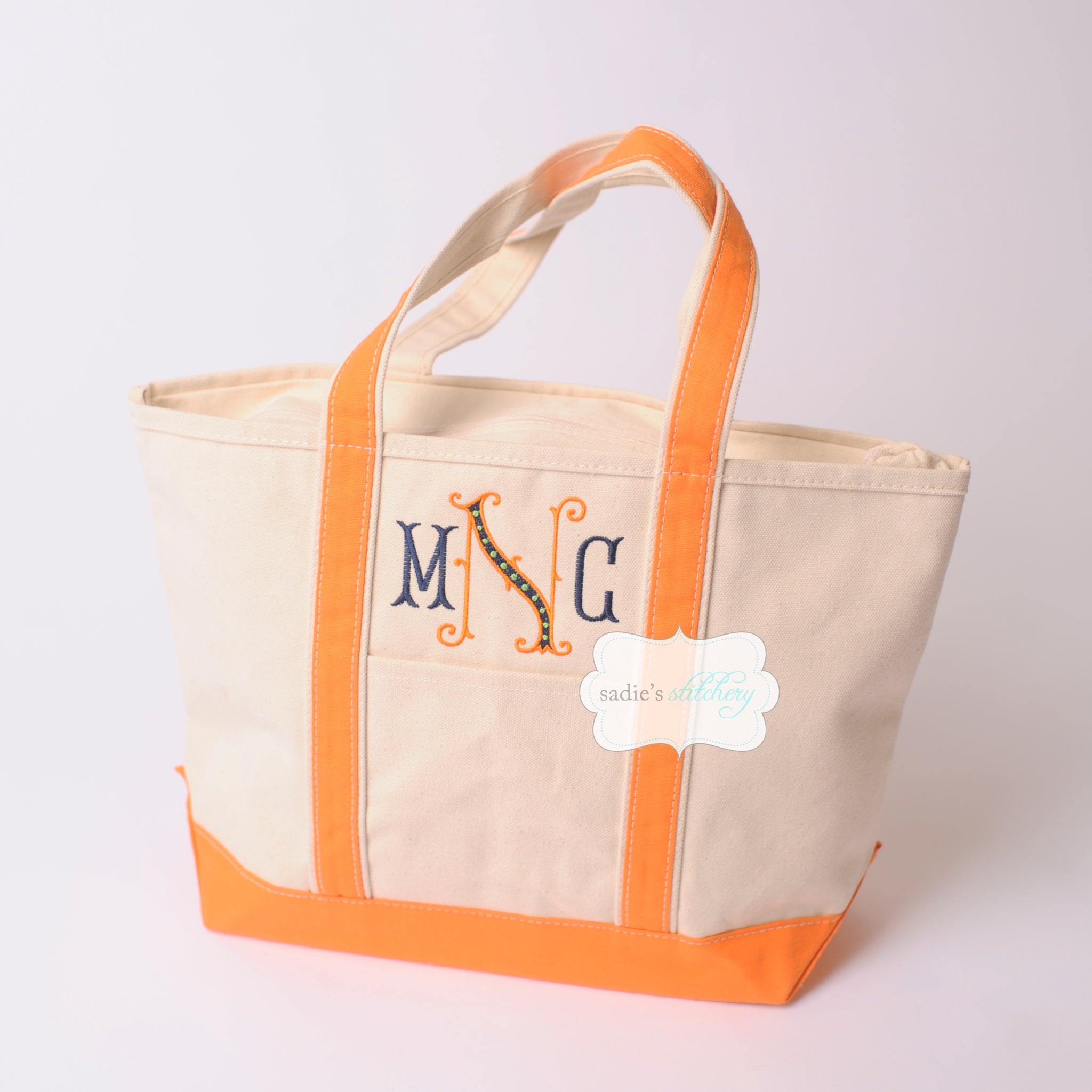 Monogrammed Zippered Top Canvas Tote With Handles : Medium 