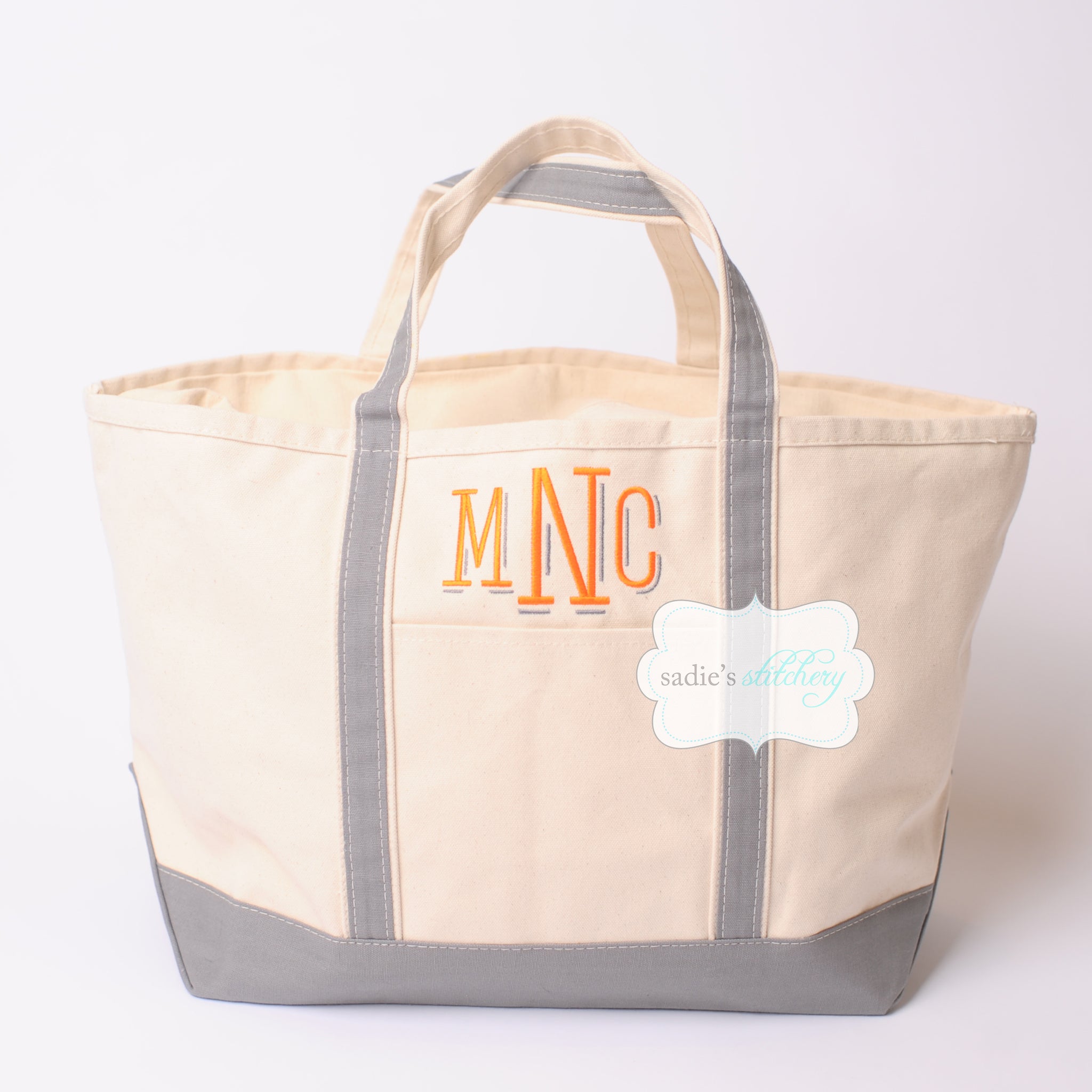 Zippered Top Canvas Boat Tote With Handles Large Monogrammed