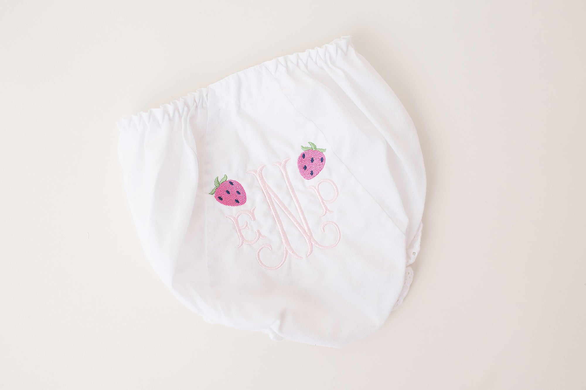Baby Girls White Elastic Bloomer Diaper Cover with Embroidered