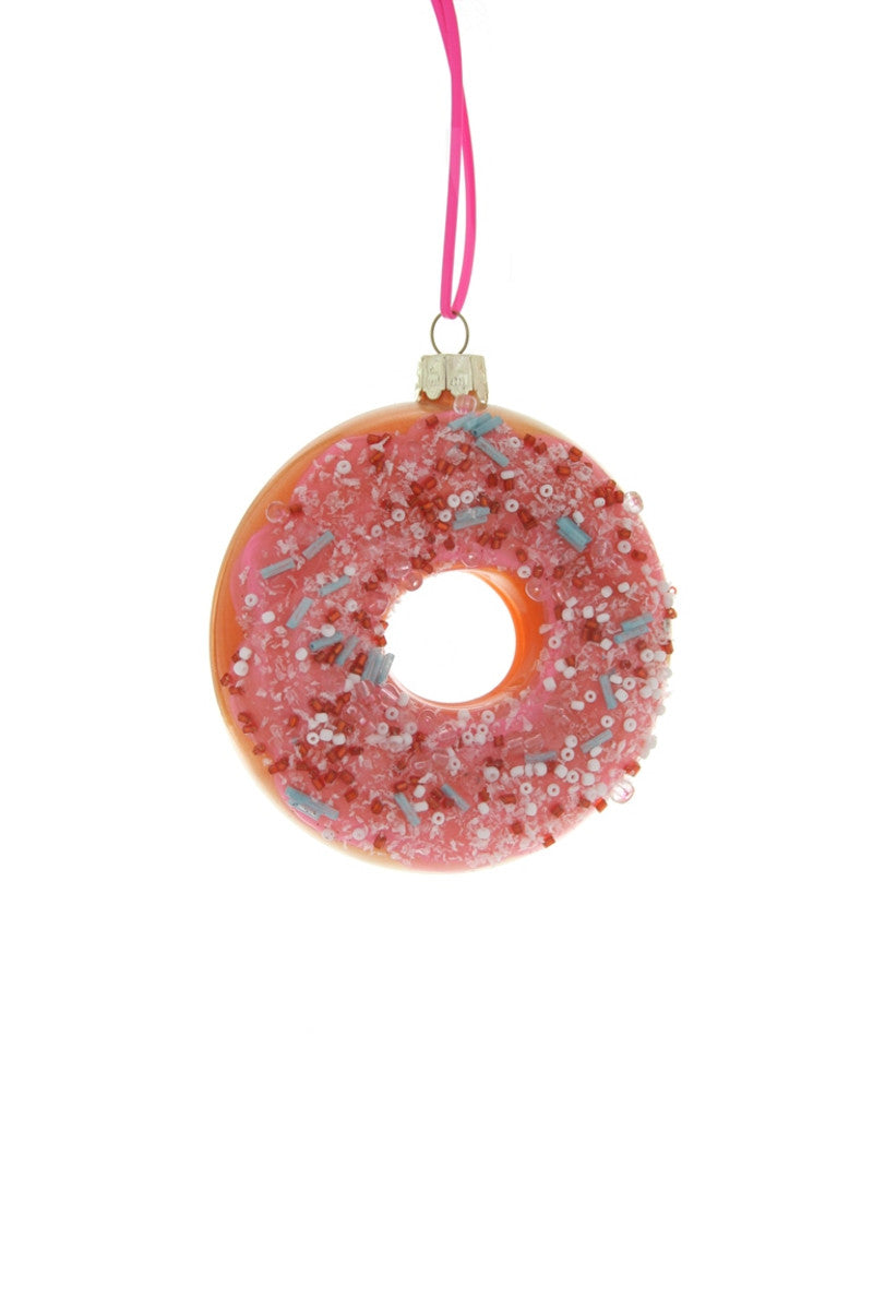 Large Frosted Donut w/Sprinkles Blown Glass Ornament