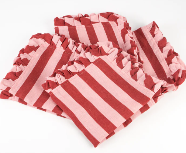Red & Pink Stripe Ruffle Napkins
