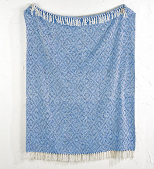 Blue Cotton Throw with Tassels