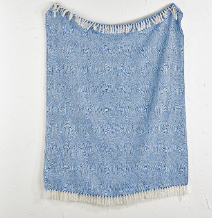 Blue Cotton Throw with Tassels