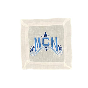White Linen Cocktail Napkins with Monogram