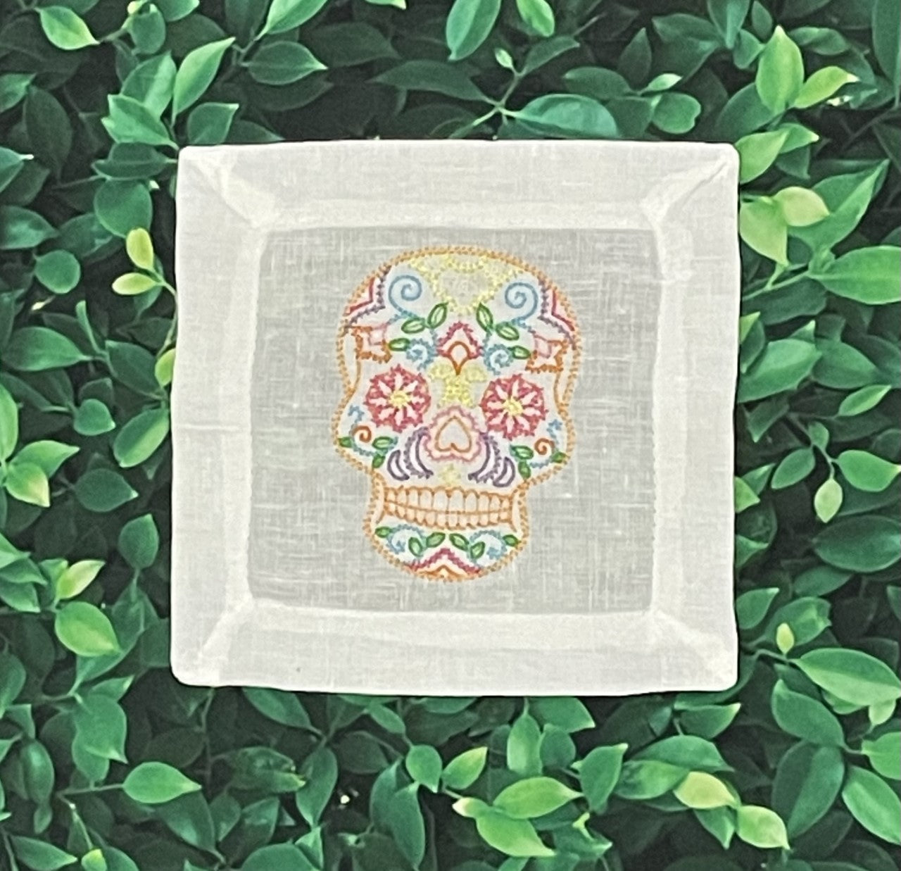 White Linen Cocktail Napkins with Sugar Skulls