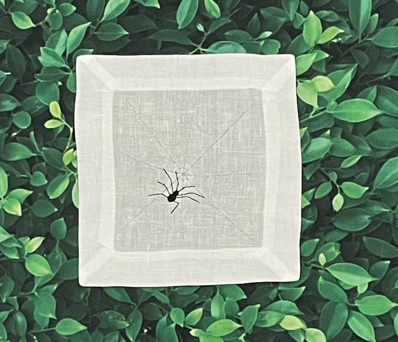 White Linen Cocktail Napkins with Spider and Web